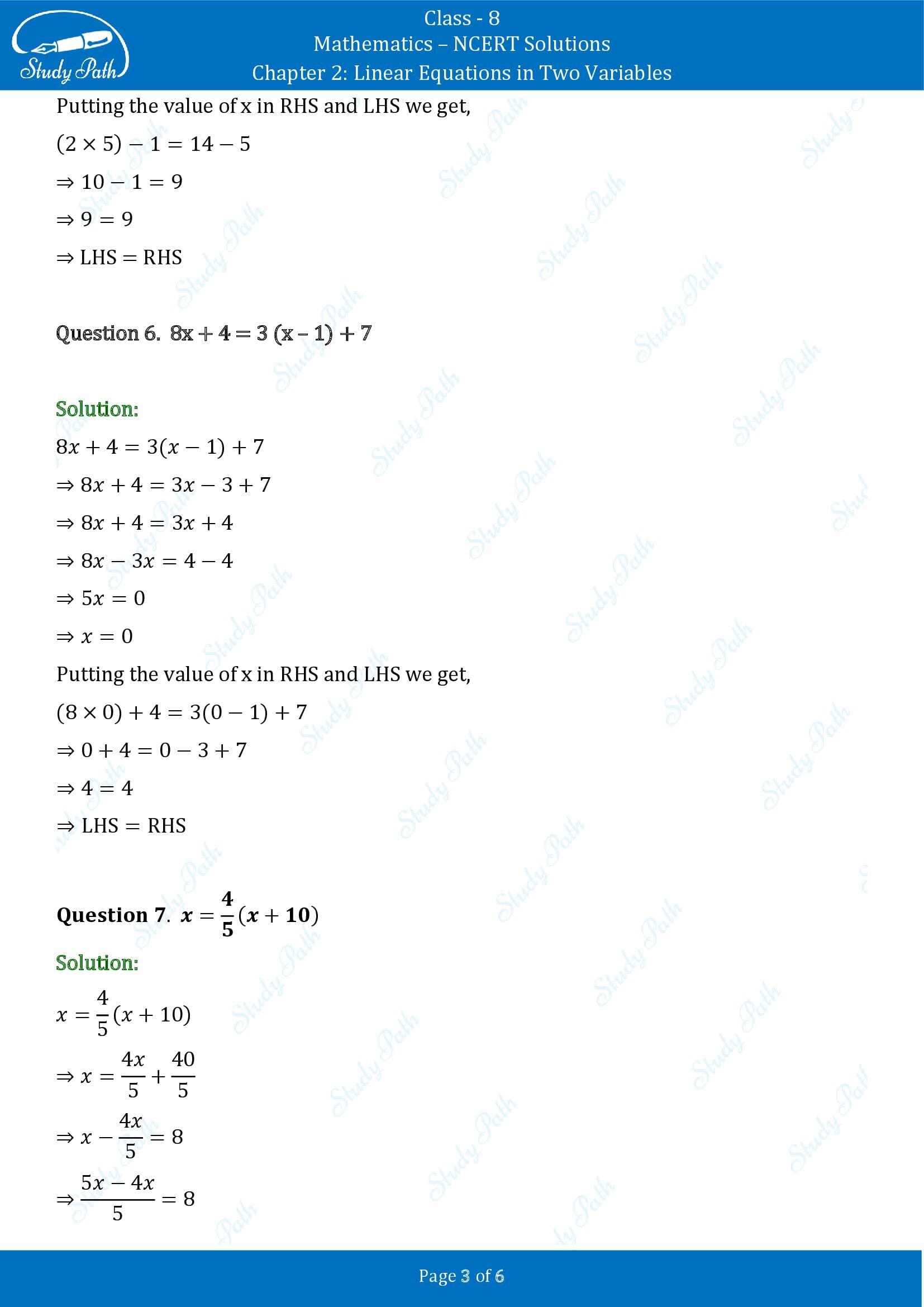 NCERT Solutions for Class 8 Maths Chapter 2 Linear Equations in Two Variables Exercise 2.3 00003
