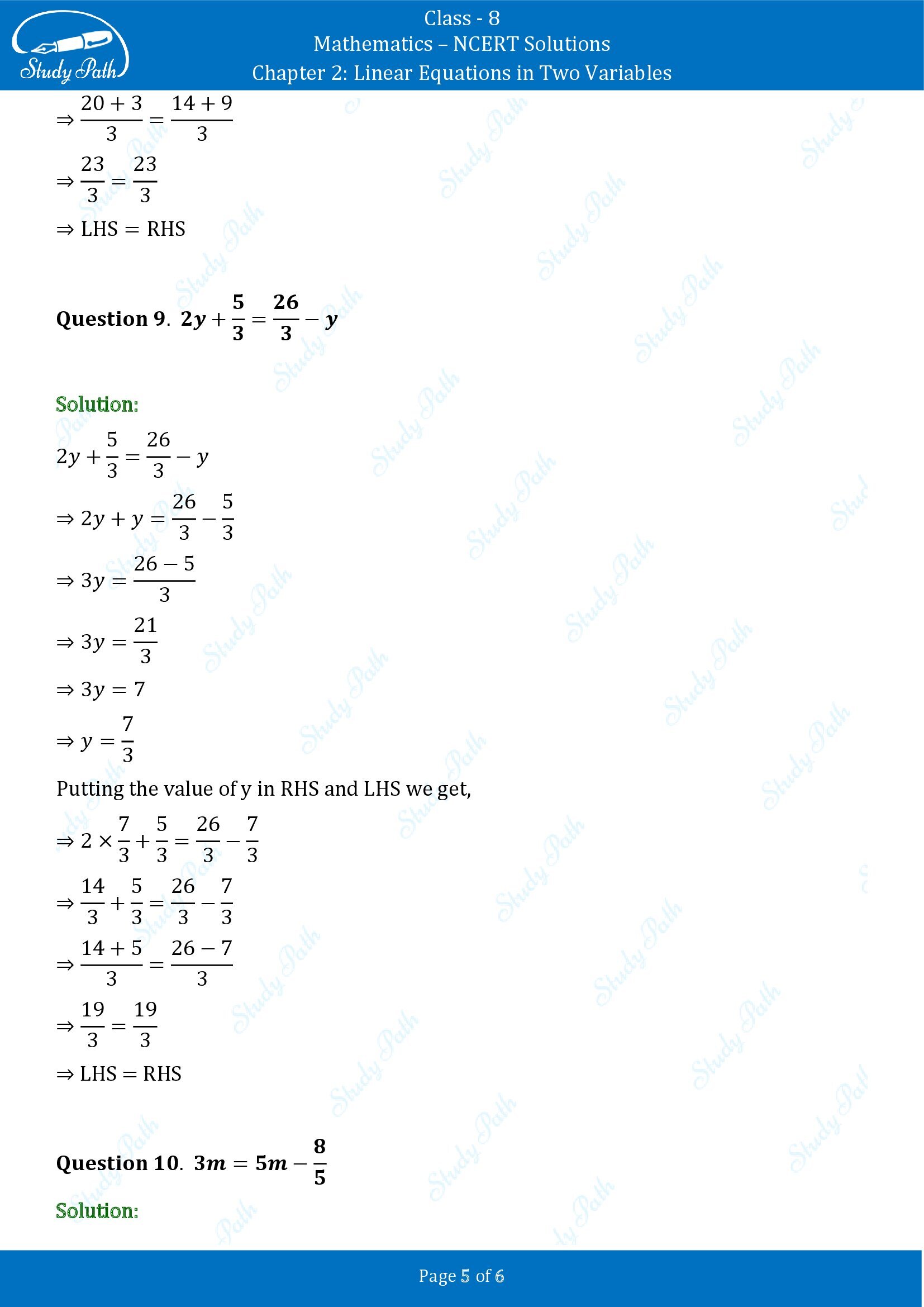 NCERT Solutions for Class 8 Maths Chapter 2 Linear Equations in Two Variables Exercise 2.3 00005