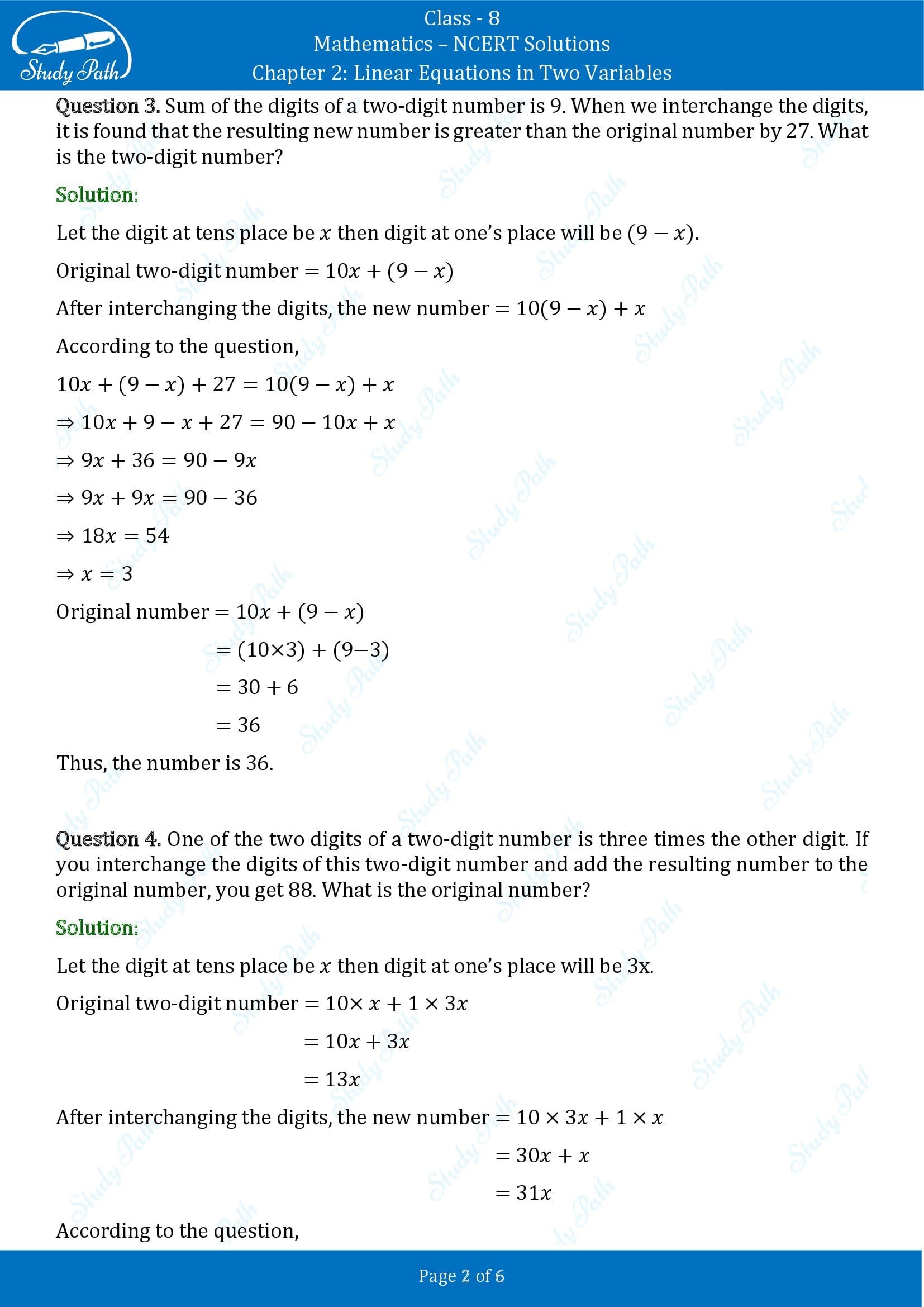 NCERT Solutions for Class 8 Maths Chapter 2 Linear Equations in Two Variables Exercise 2.4 00002