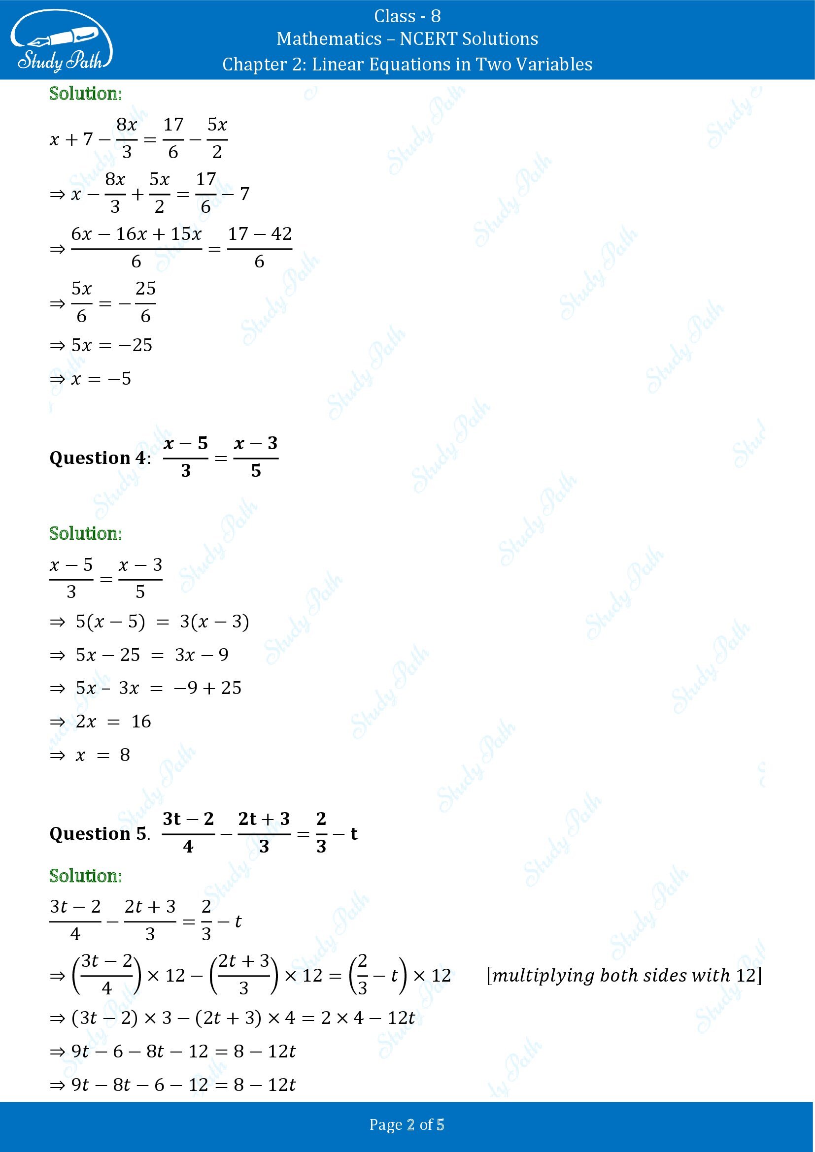 NCERT Solutions for Class 8 Maths Chapter 2 Linear Equations in Two Variables Exercise 2.5 00002