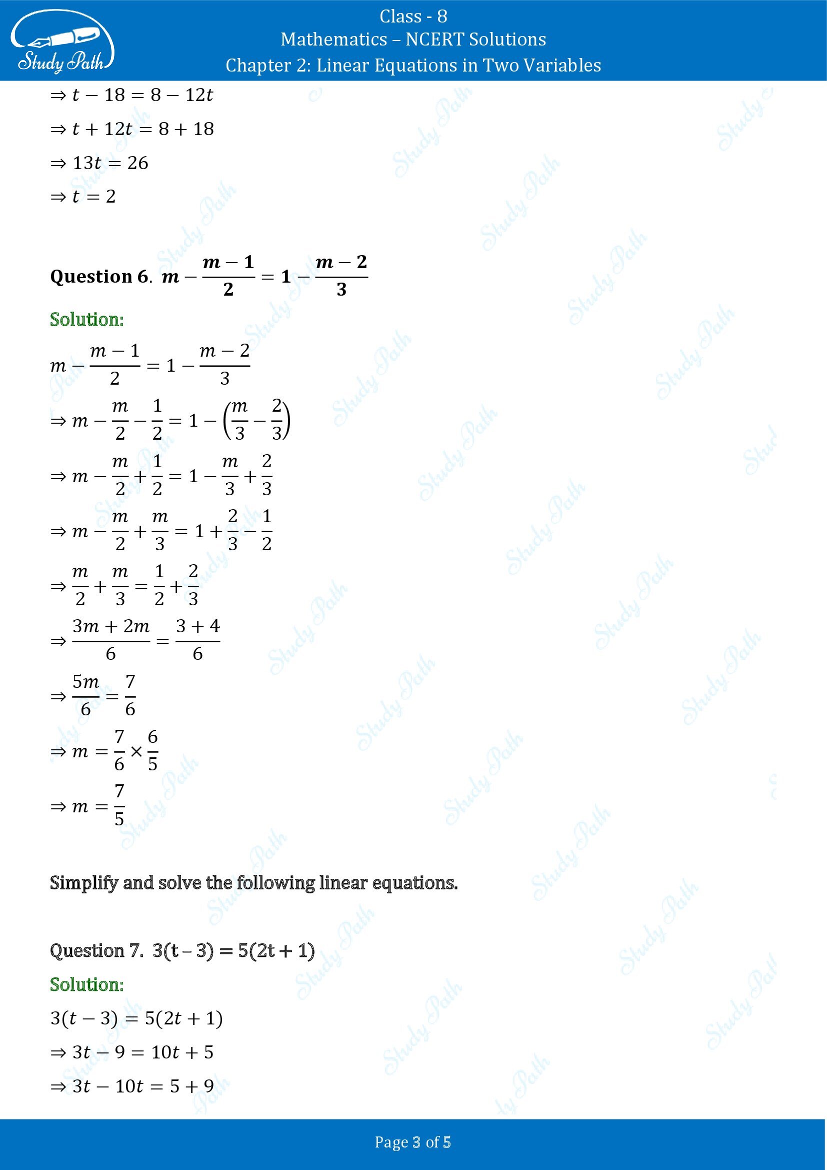 NCERT Solutions for Class 8 Maths Chapter 2 Linear Equations in Two Variables Exercise 2.5 00003