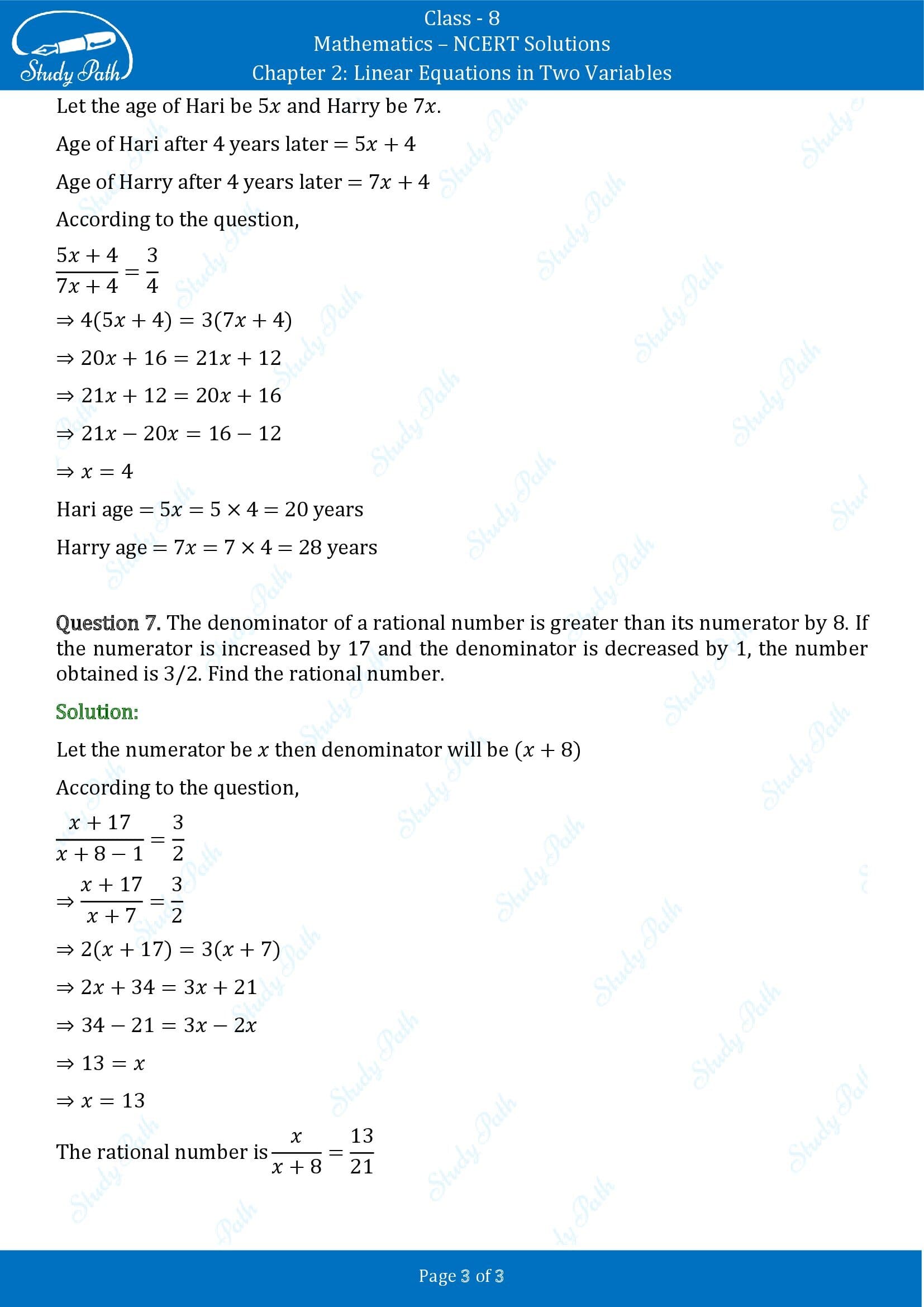 NCERT Solutions for Class 8 Maths Chapter 2 Linear Equations in Two Variables Exercise 2.6 00003