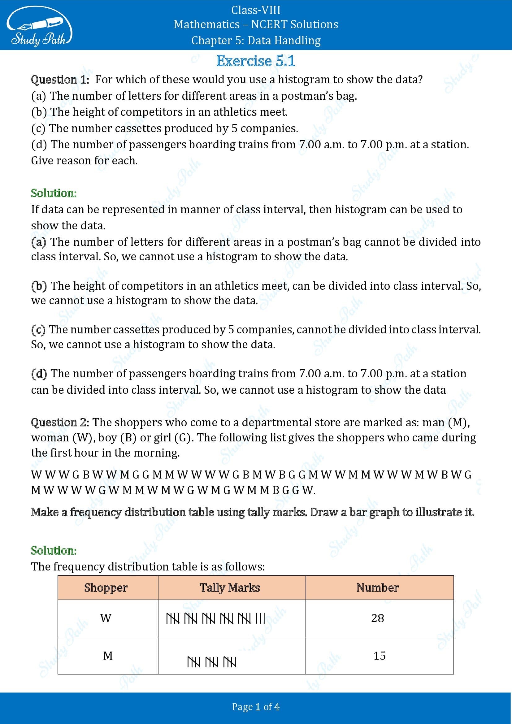 NCERT Solutions for Class 8 Maths Chapter 5 Data Handling Exercise 5.1 00001
