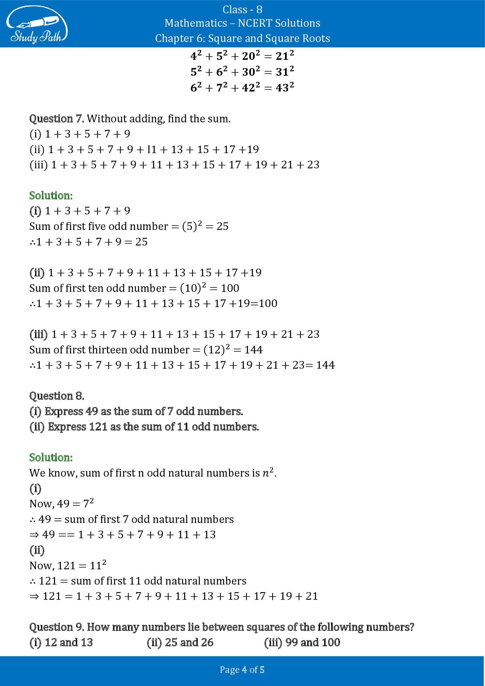 NCERT Solutions for Class 8 Maths Chapter 6 Square and Square Roots Exercise 6.1 00004