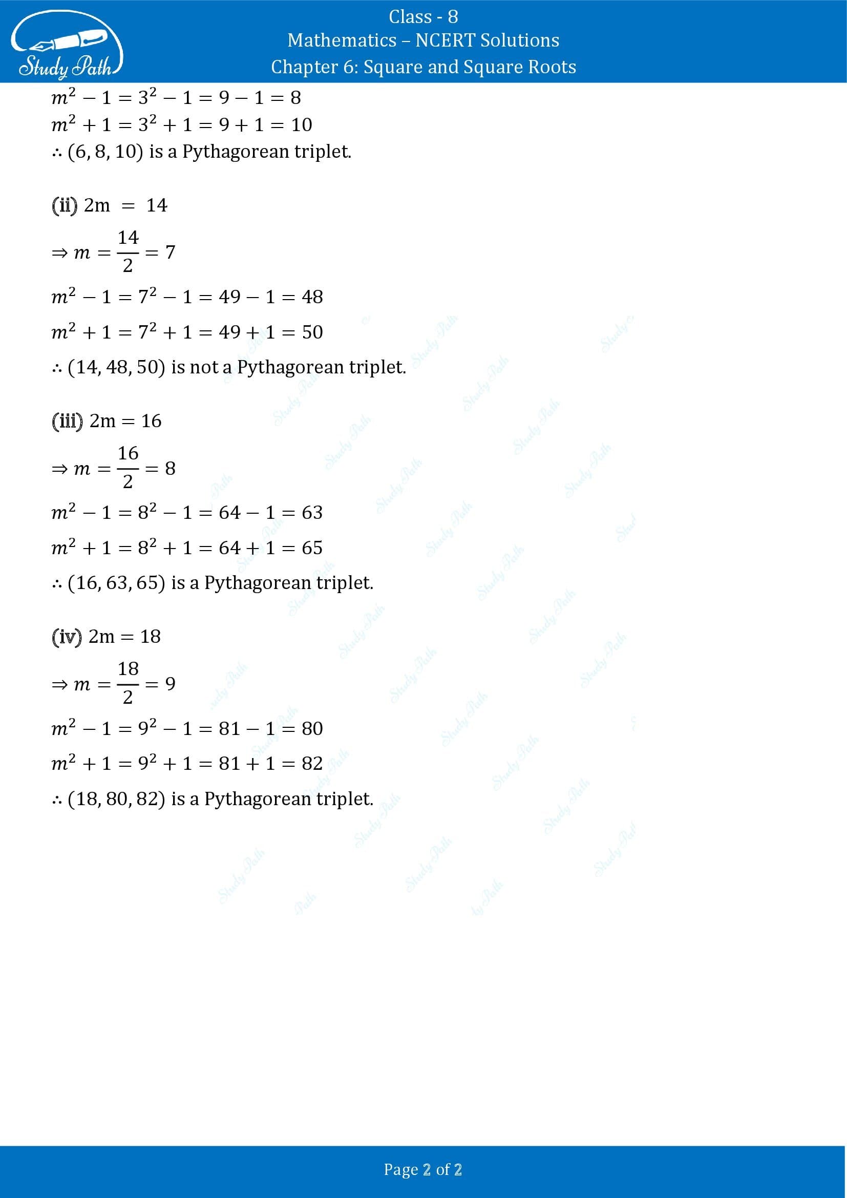 NCERT Solutions for Class 8 Maths Chapter 6 Square and Square Roots Exercise 6.2 00002