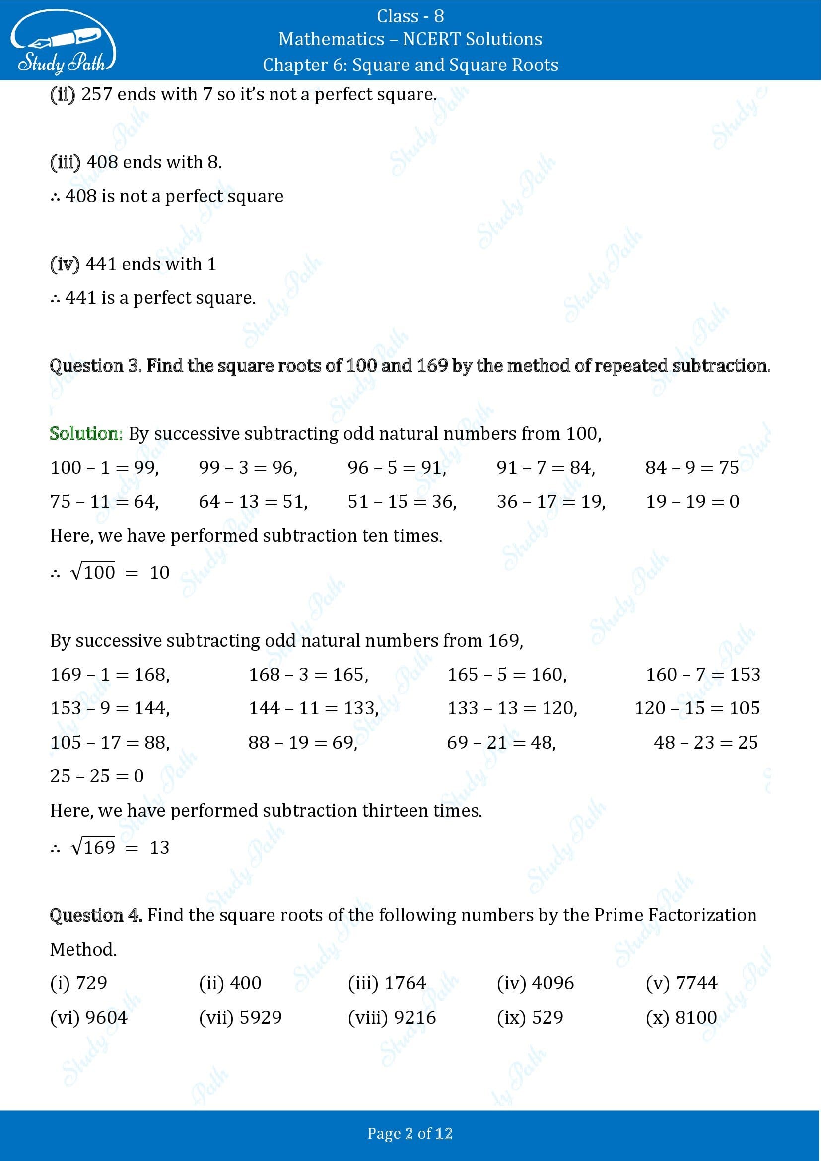 NCERT Solutions for Class 8 Maths Chapter 6 Square and Square Roots Exercise 6.3 00002