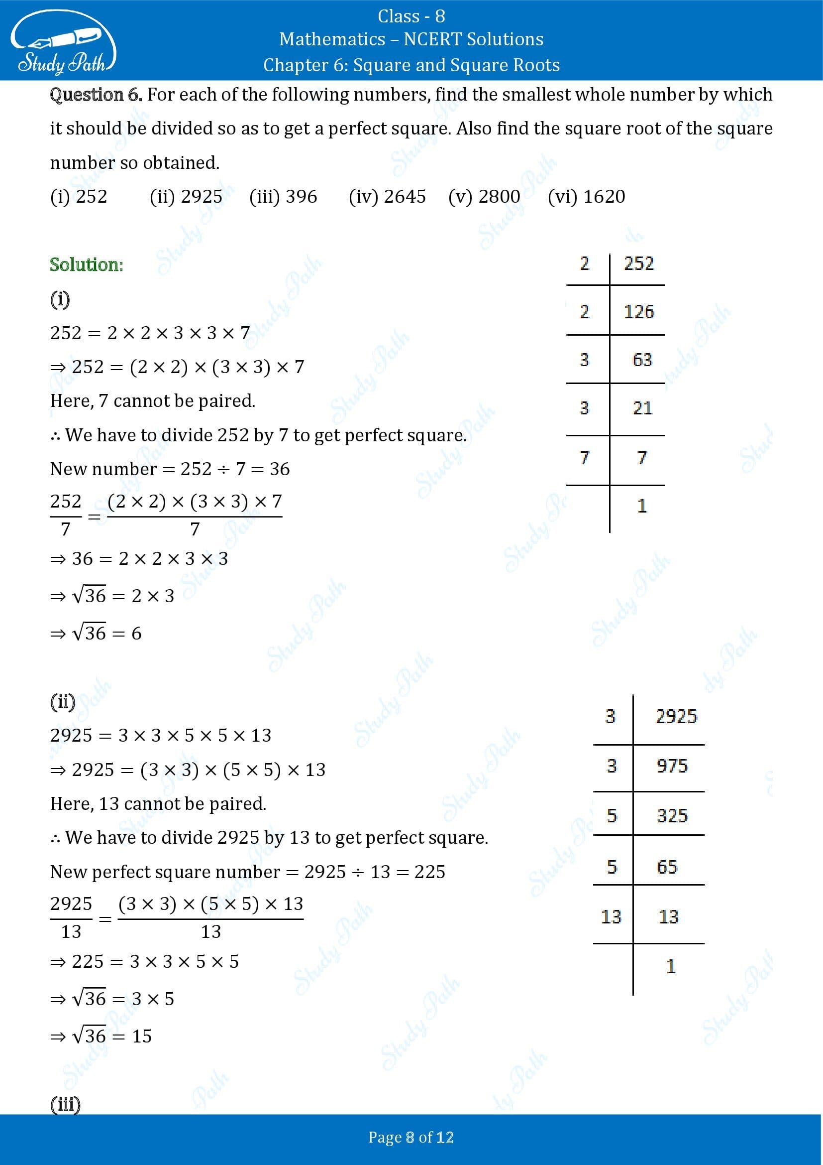 NCERT Solutions for Class 8 Maths Chapter 6 Square and Square Roots Exercise 6.3 00008