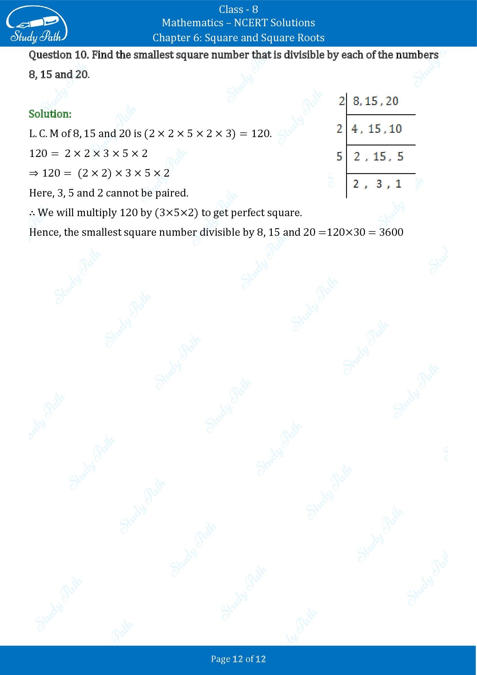 NCERT Solutions for Class 8 Maths Chapter 6 Square and Square Roots Exercise 6.3 00012