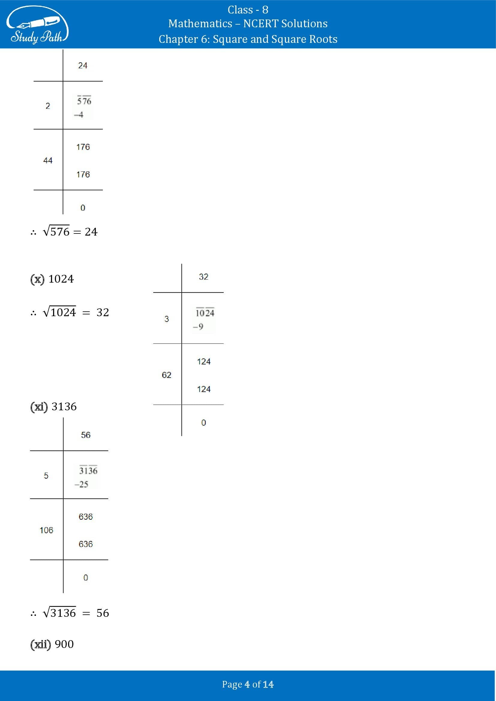 NCERT Solutions for Class 8 Maths Chapter 6 Square and Square Roots Exercise 6.4 00004