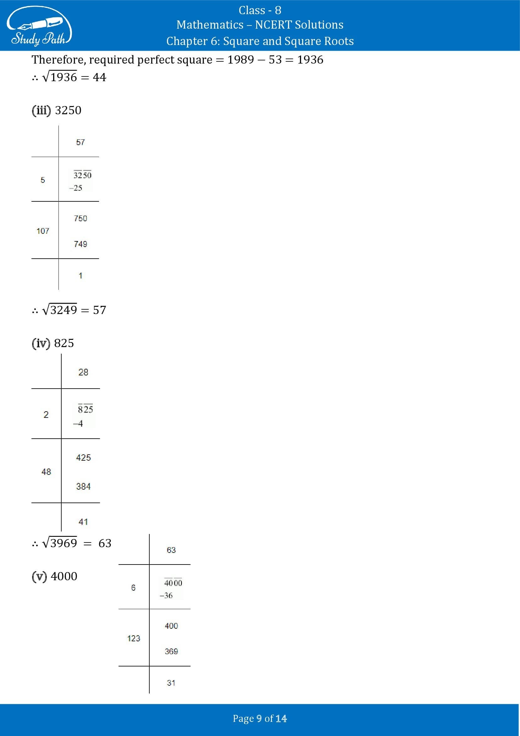 NCERT Solutions for Class 8 Maths Chapter 6 Square and Square Roots Exercise 6.4 00009