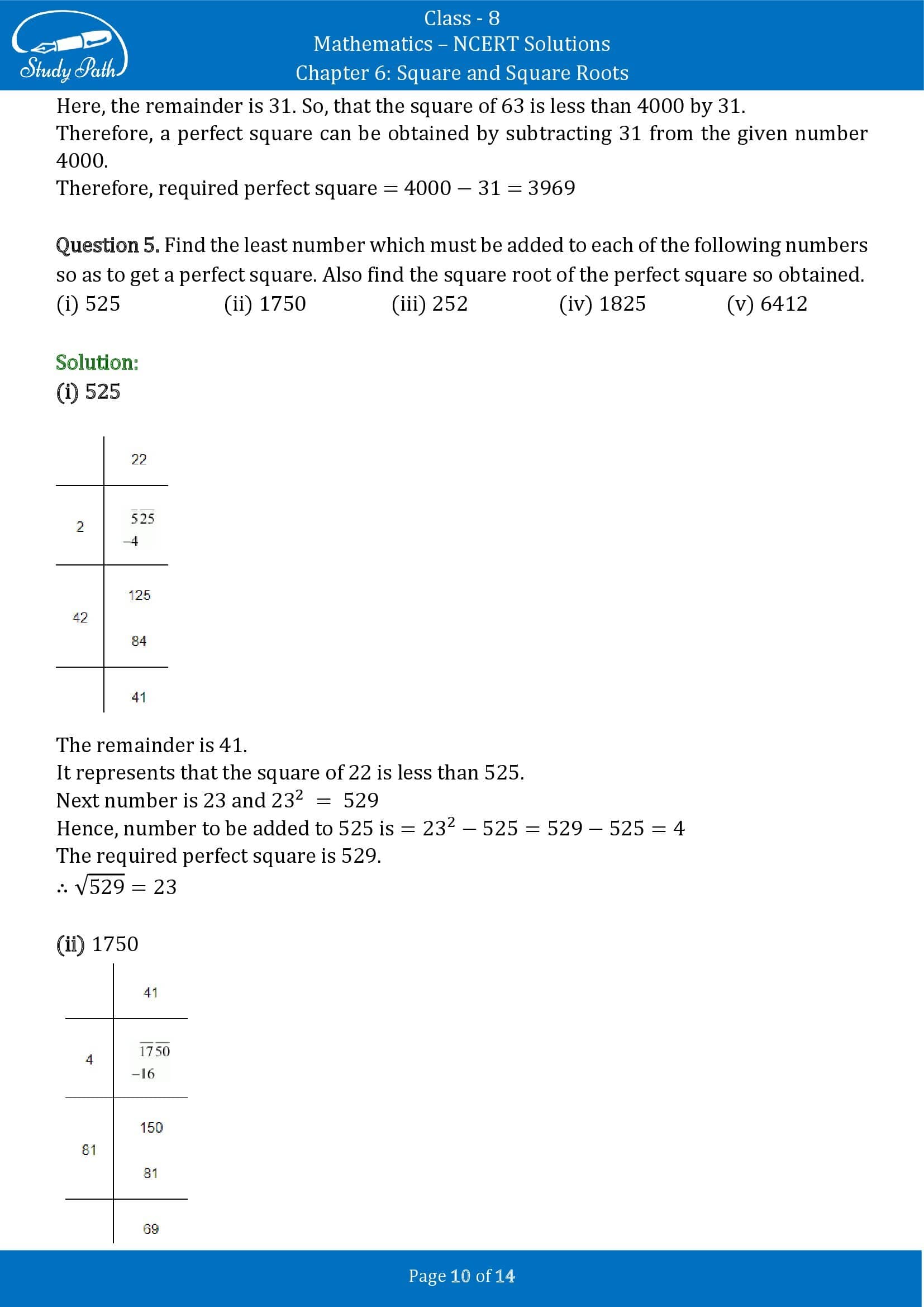NCERT Solutions for Class 8 Maths Chapter 6 Square and Square Roots Exercise 6.4 00010