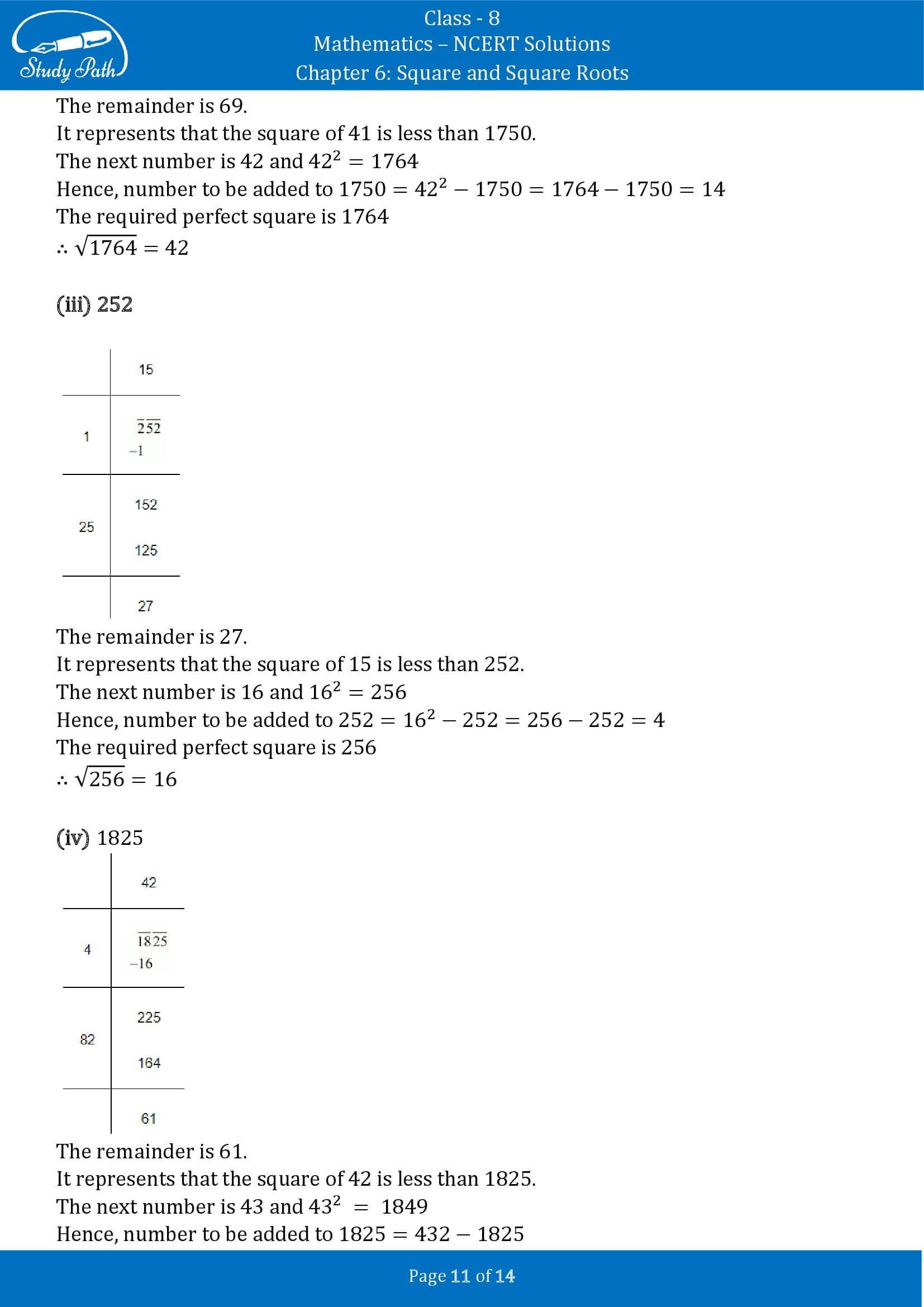 NCERT Solutions for Class 8 Maths Chapter 6 Square and Square Roots Exercise 6.4 00011