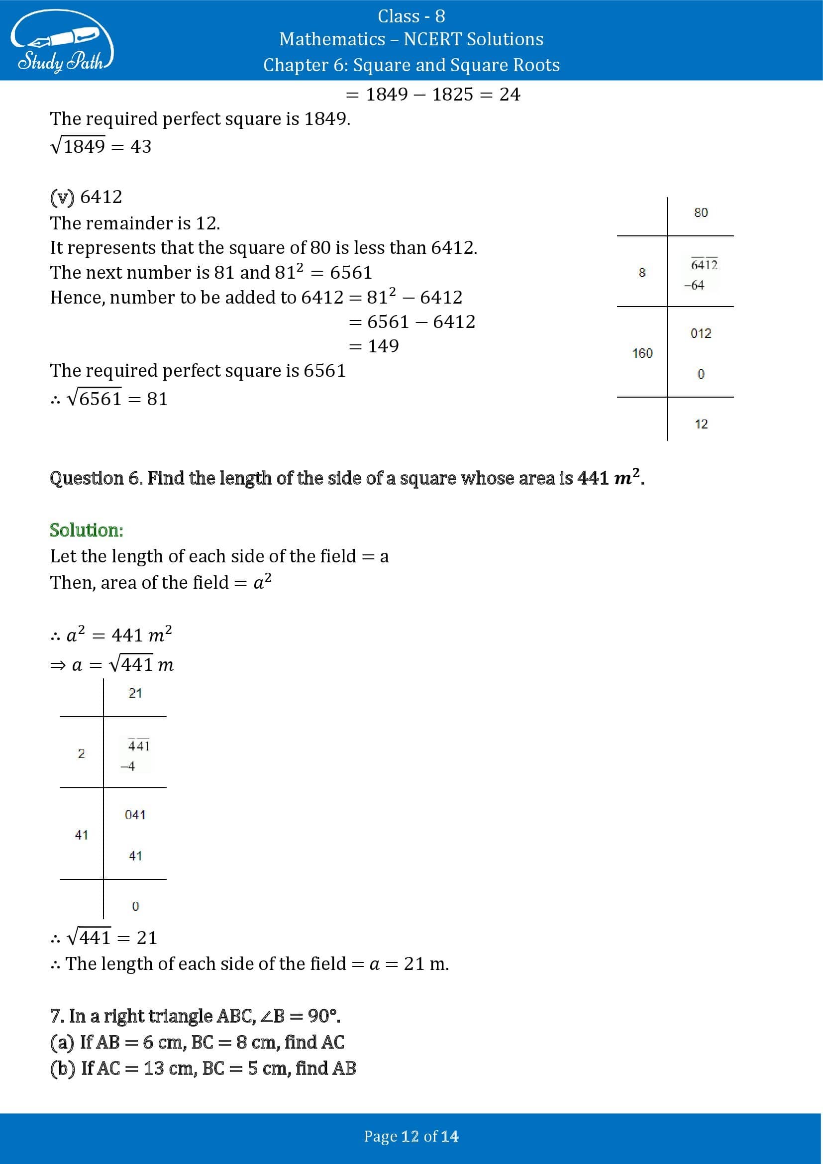 NCERT Solutions for Class 8 Maths Chapter 6 Square and Square Roots Exercise 6.4 00012