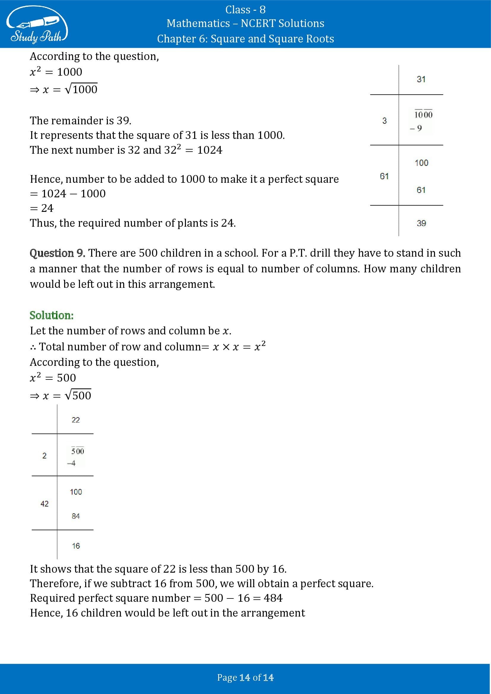 NCERT Solutions for Class 8 Maths Chapter 6 Square and Square Roots Exercise 6.4 00014