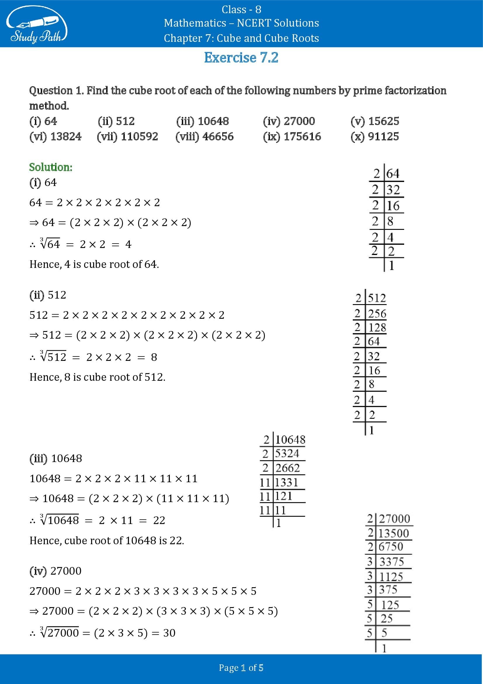 NCERT Solutions for Class 8 Maths Chapter 7 Cube and Cube Roots Exercise 7.2 00001