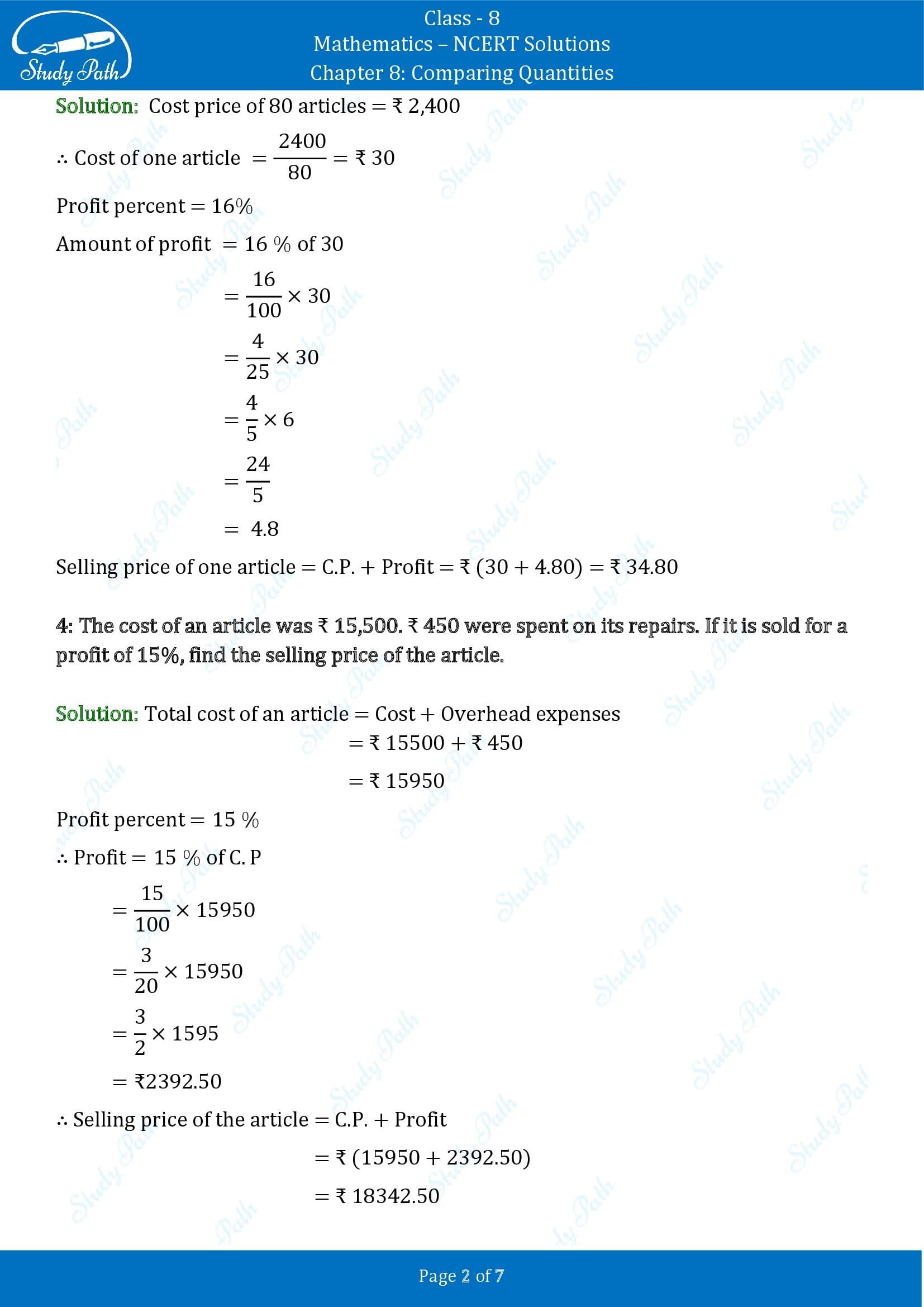 NCERT Solutions for Class 8 Maths Chapter 8 Comparing Quantities Exercise 8.2 00002