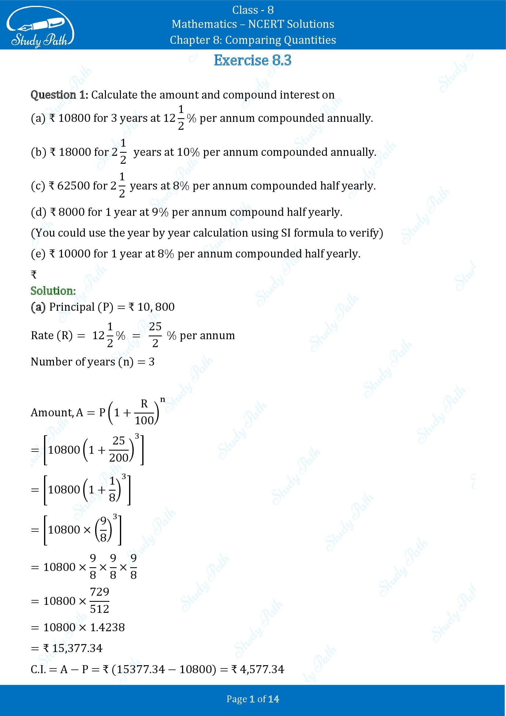 NCERT Solutions for Class 8 Maths Chapter 8 Comparing Quantities Exercise 8.3 00001