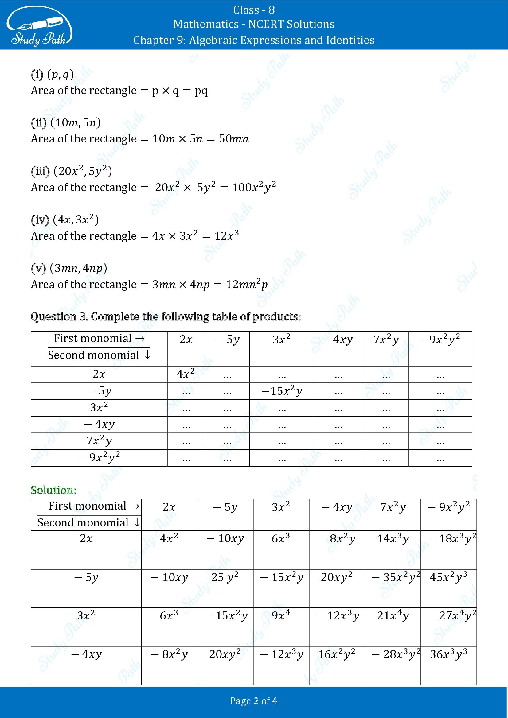 NCERT Solutions for Class 8 Maths Chapter 9 Algebraic Expressions and Identities Exercise 9.2 00002