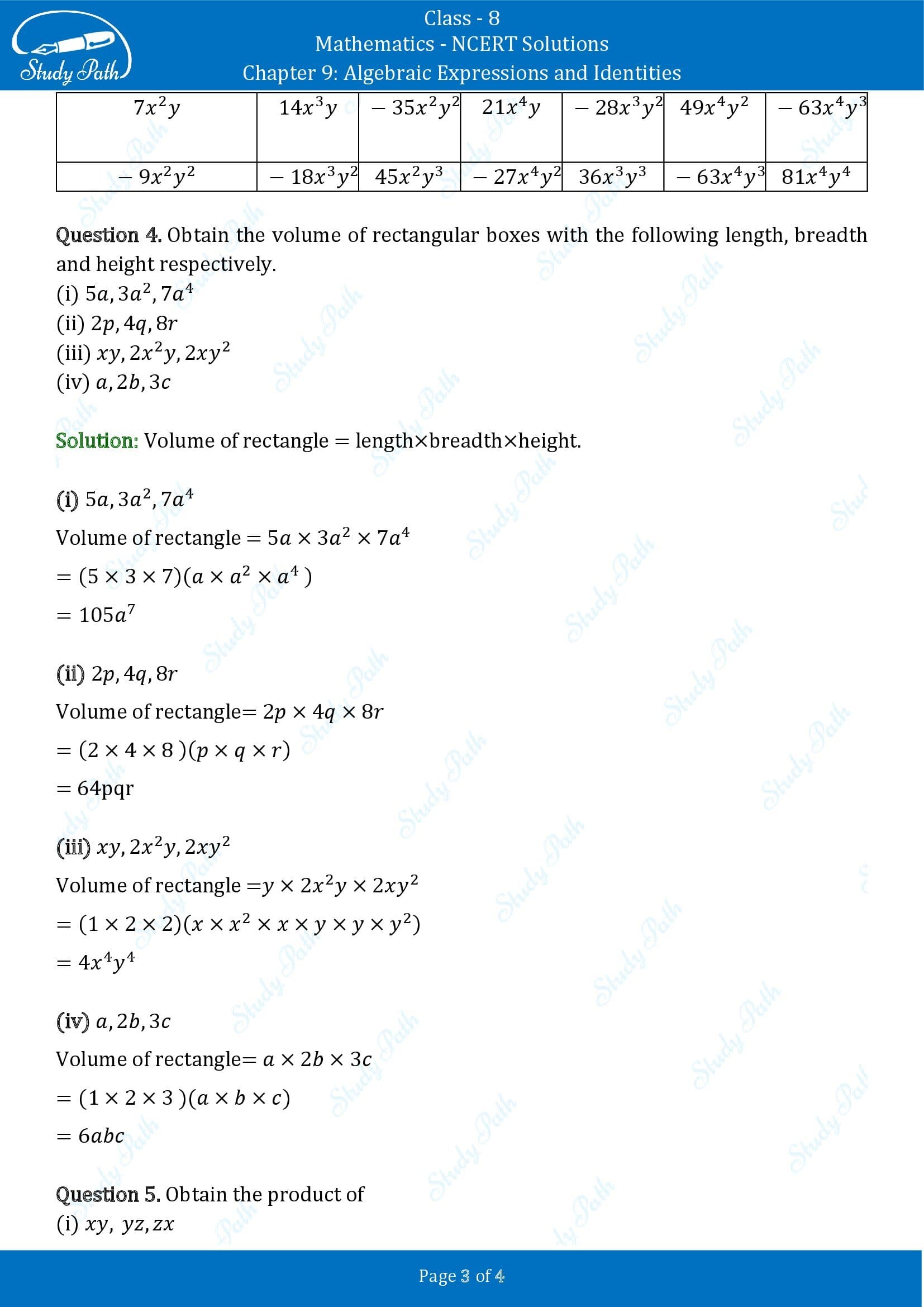 NCERT Solutions for Class 8 Maths Chapter 9 Algebraic Expressions and Identities Exercise 9.2 00003