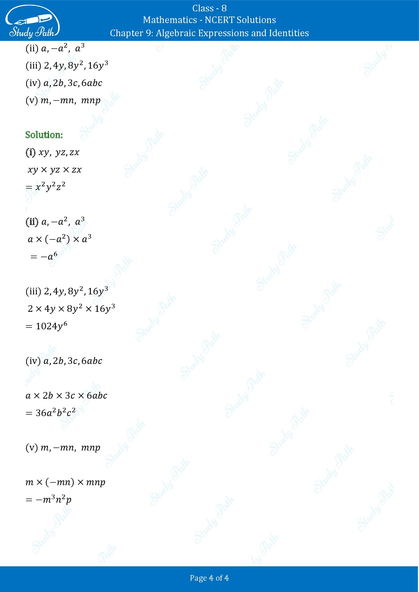 NCERT Solutions for Class 8 Maths Chapter 9 Algebraic Expressions and Identities Exercise 9.2 00004
