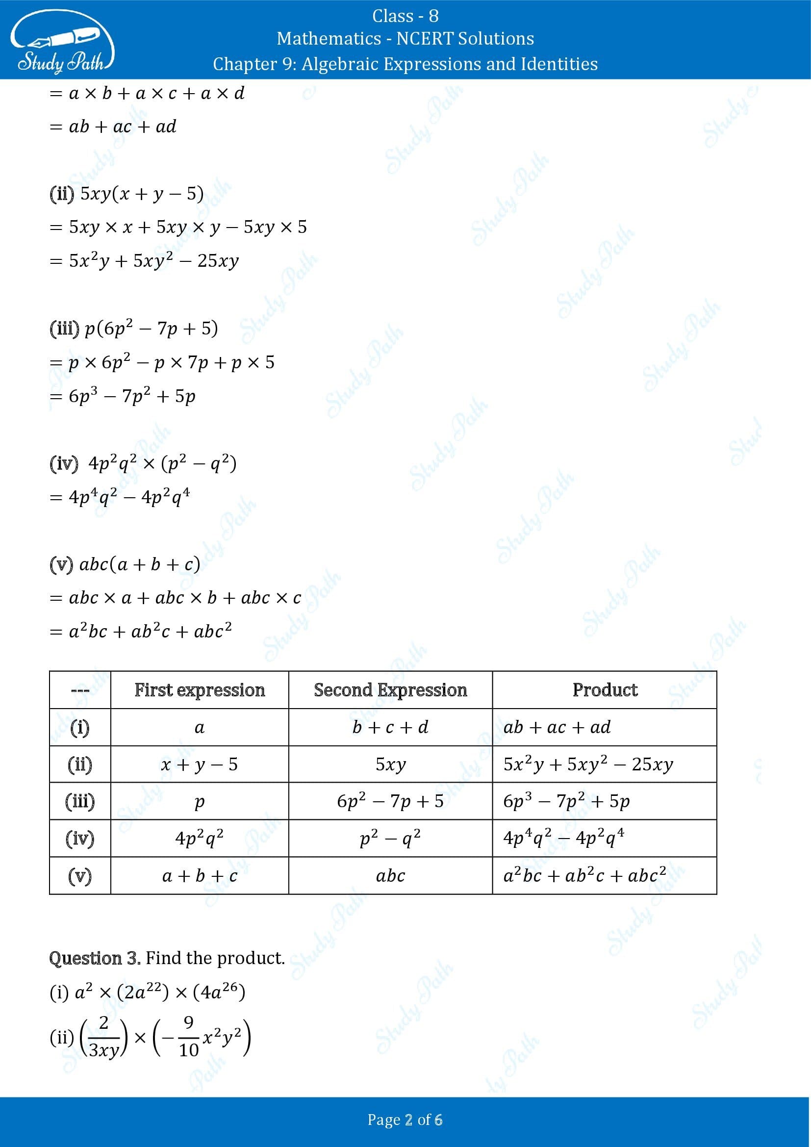 NCERT Solutions for Class 8 Maths Chapter 9 Algebraic Expressions and Identities Exercise 9.3 00002