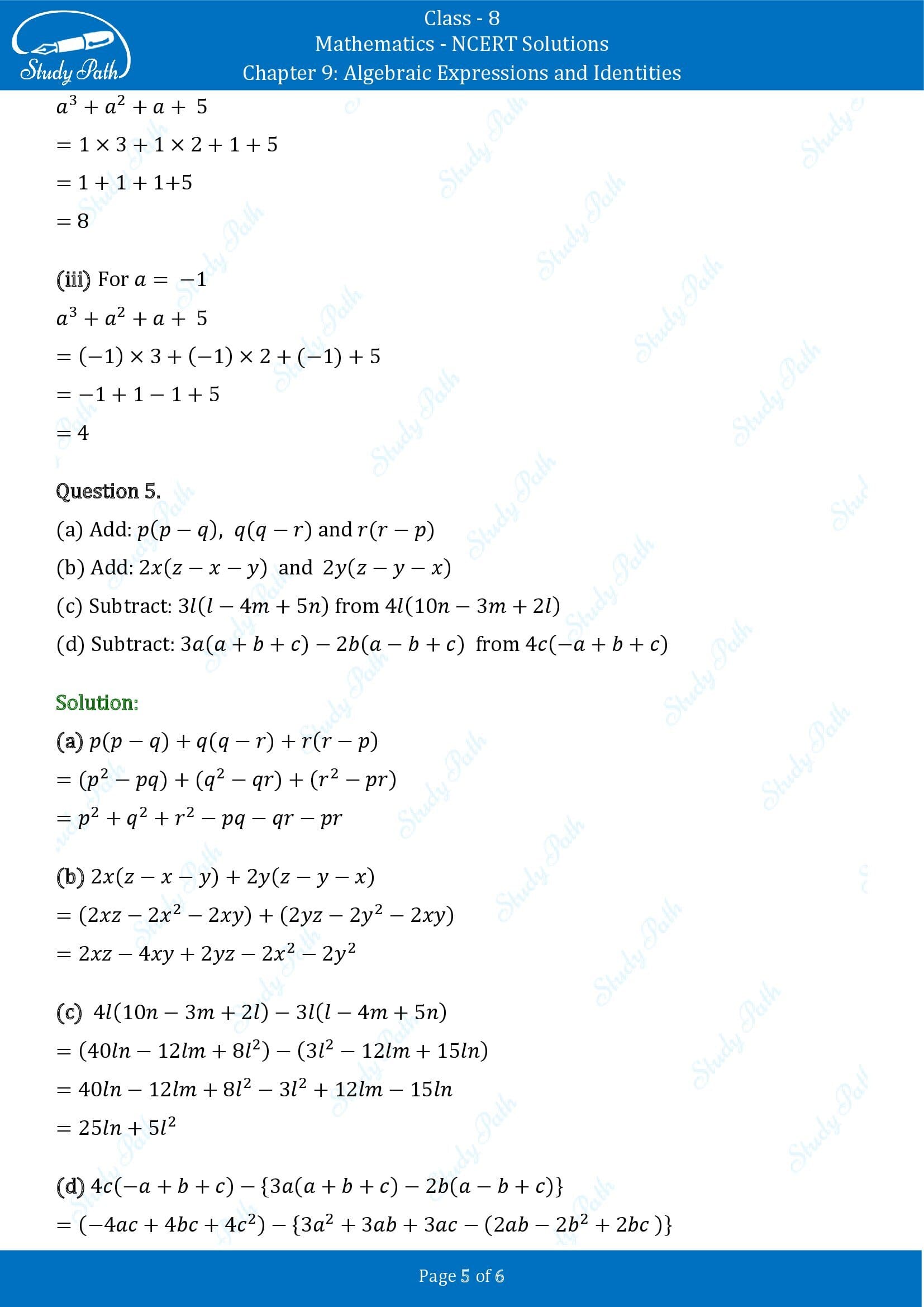 NCERT Solutions for Class 8 Maths Chapter 9 Algebraic Expressions and Identities Exercise 9.3 00005