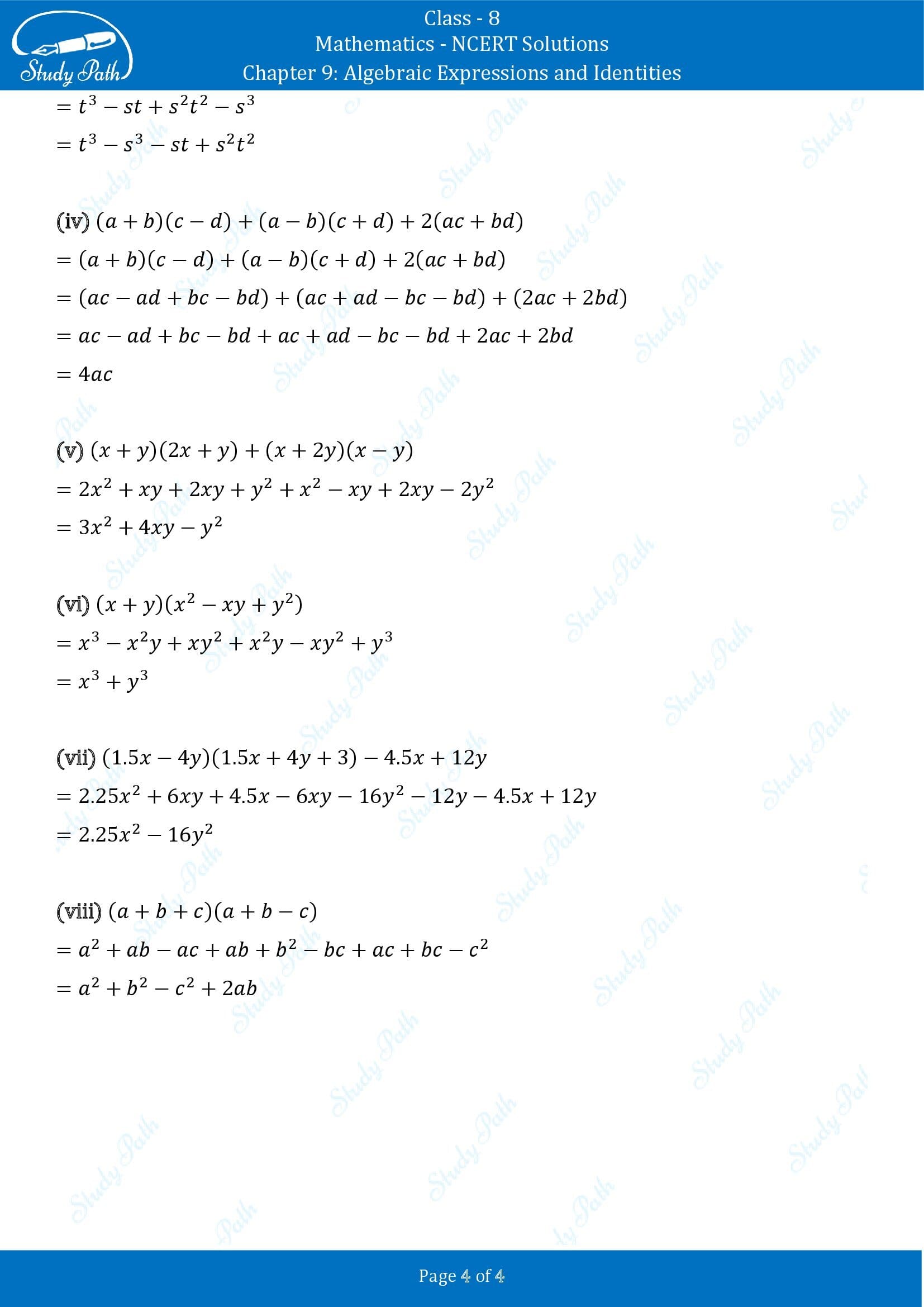 NCERT Solutions for Class 8 Maths Chapter 9 Algebraic Expressions and Identities Exercise 9.4 00004