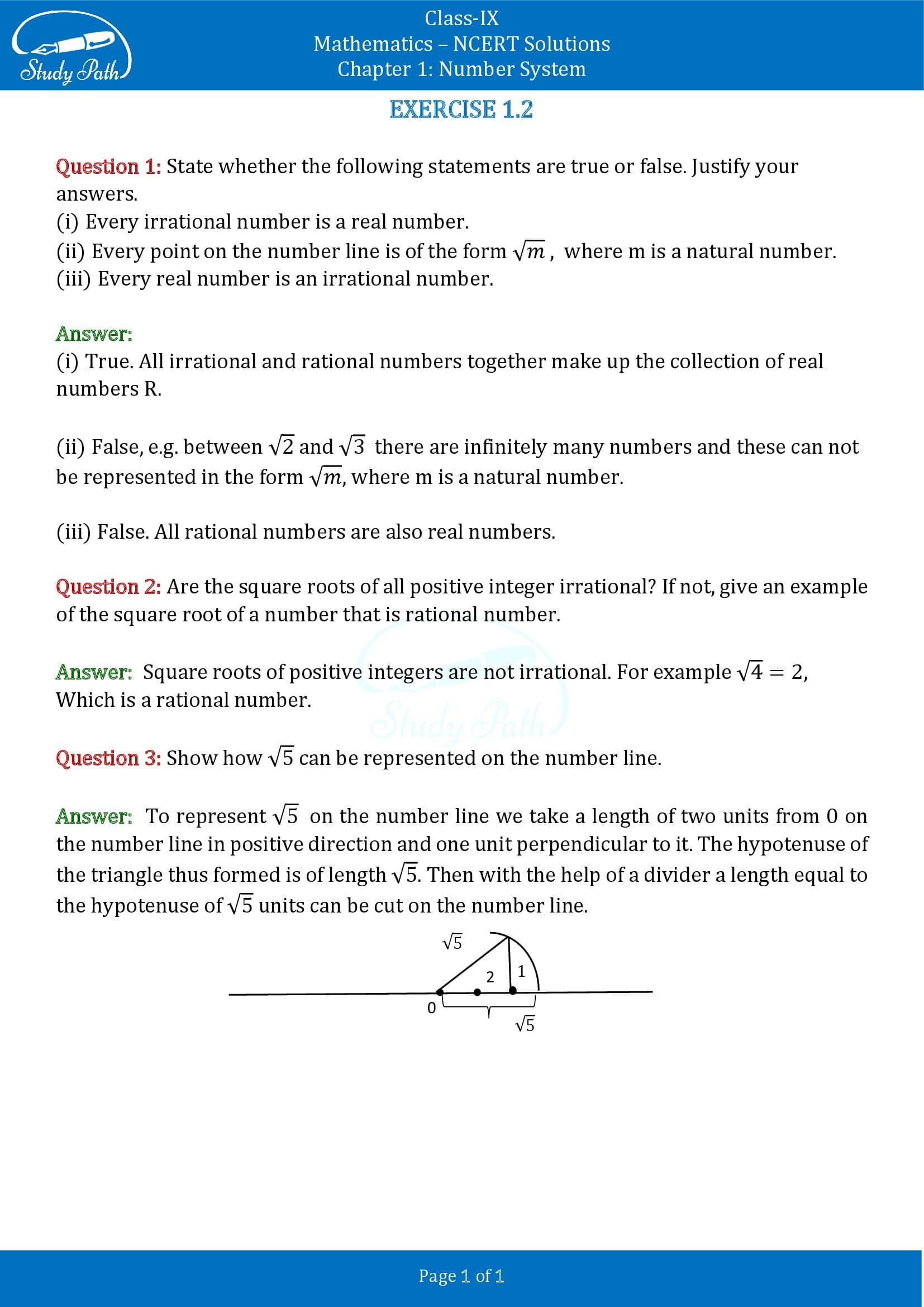 NCERT Solutions for Class 9 Maths Chapter 1 Number System Exercise 1.2