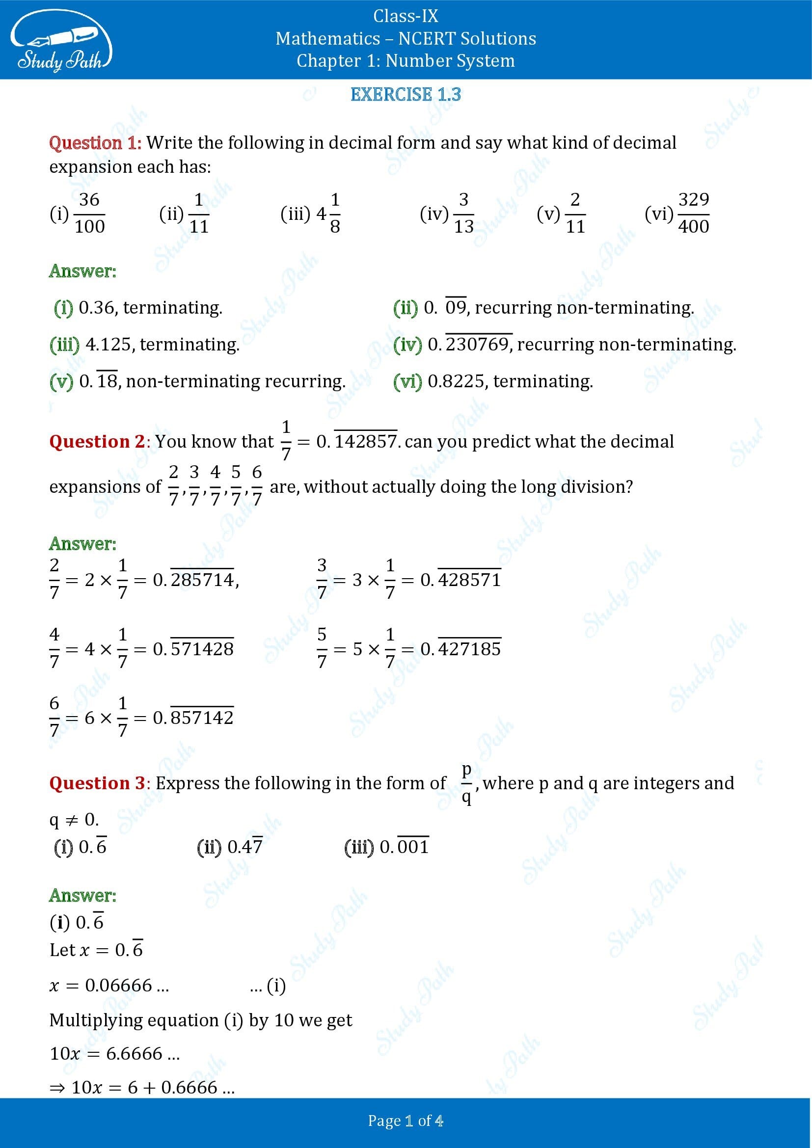 class 9 maths number system assignment