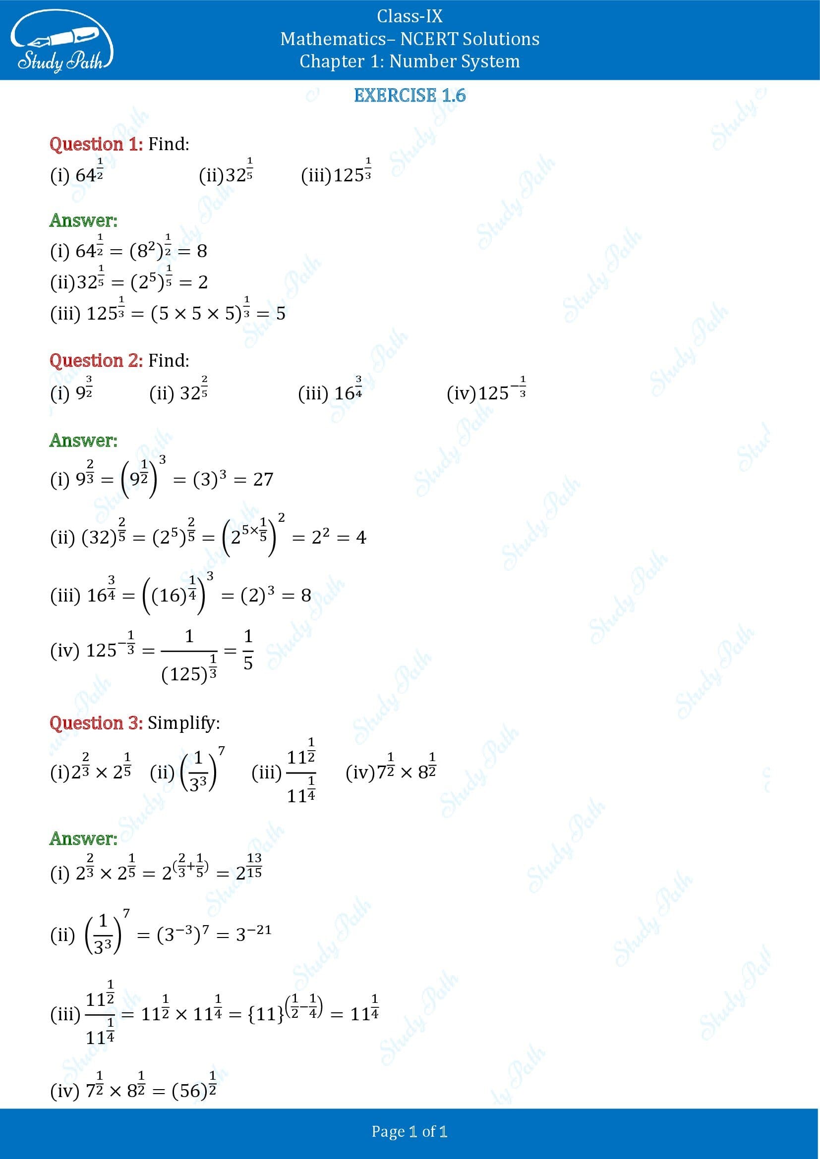 NCERT Solutions for Class 9 Maths Chapter 1 Number System Exercise 1.6