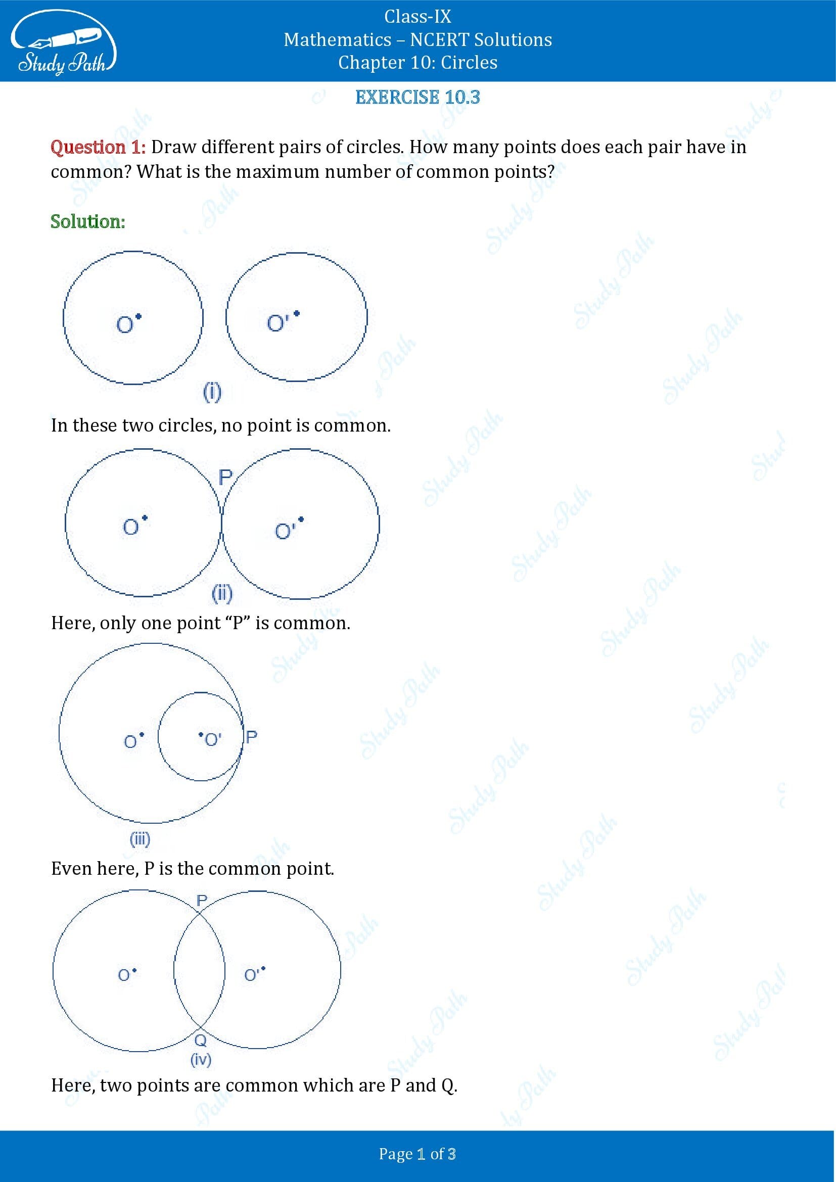 NCERT Solutions for Class 9 Maths Chapter 10 Circles Exercise 10.3 00001