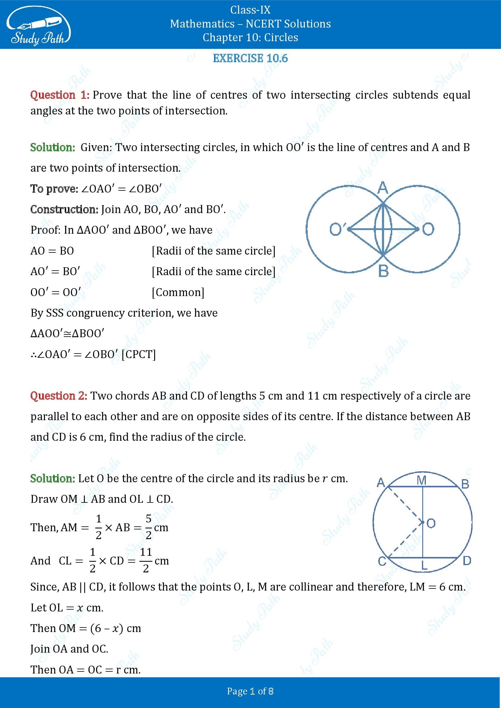 NCERT Solutions for Class 9 Maths Chapter 10 Circles Exercise 10.6 00001