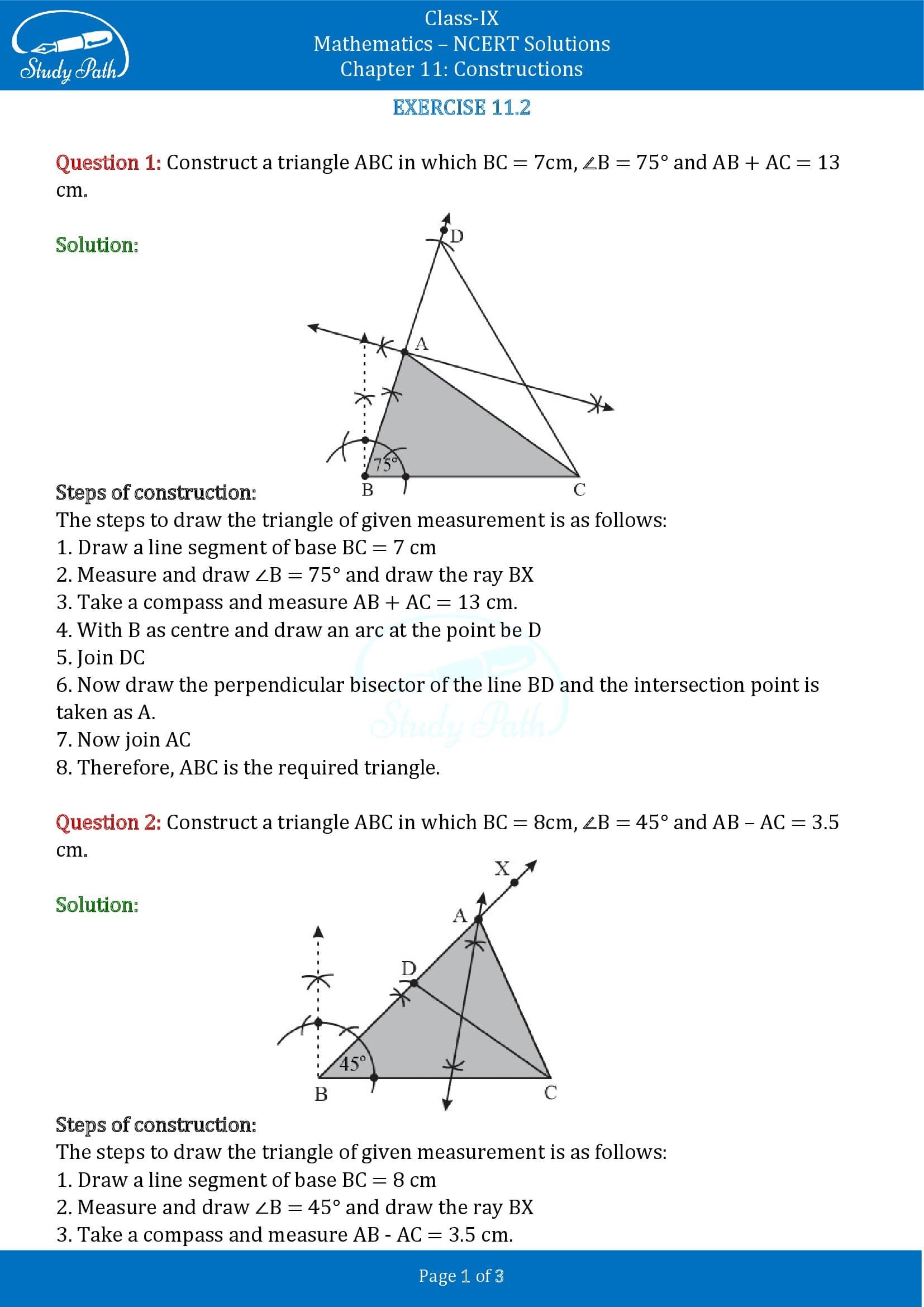 NCERT Solutions for Class 9 Maths Chapter 11 Constructions Exercise 11.2 00001