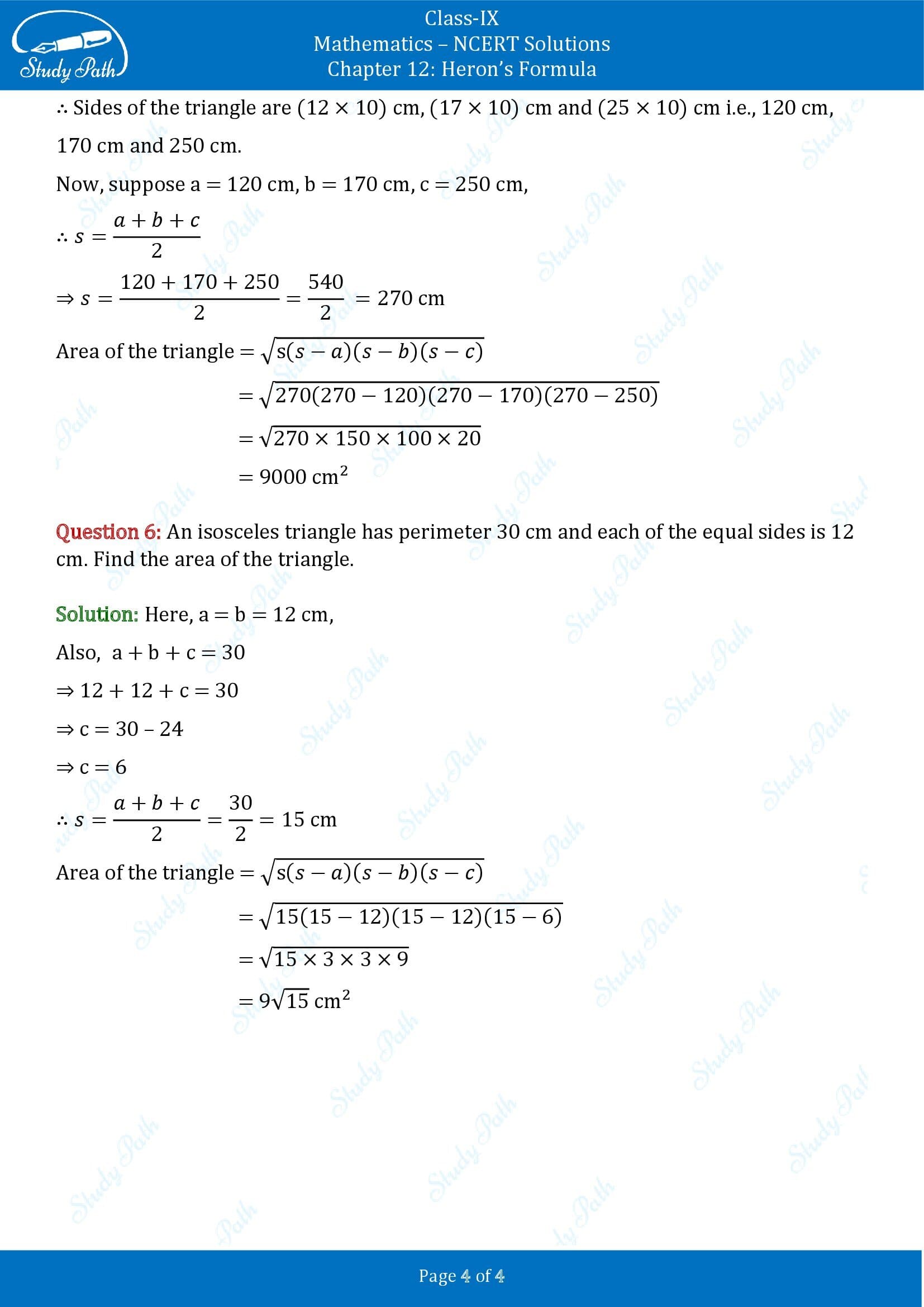 NCERT Solutions for Class 9 Maths Chapter 12 Herons Formula Exercise 12.1 00004
