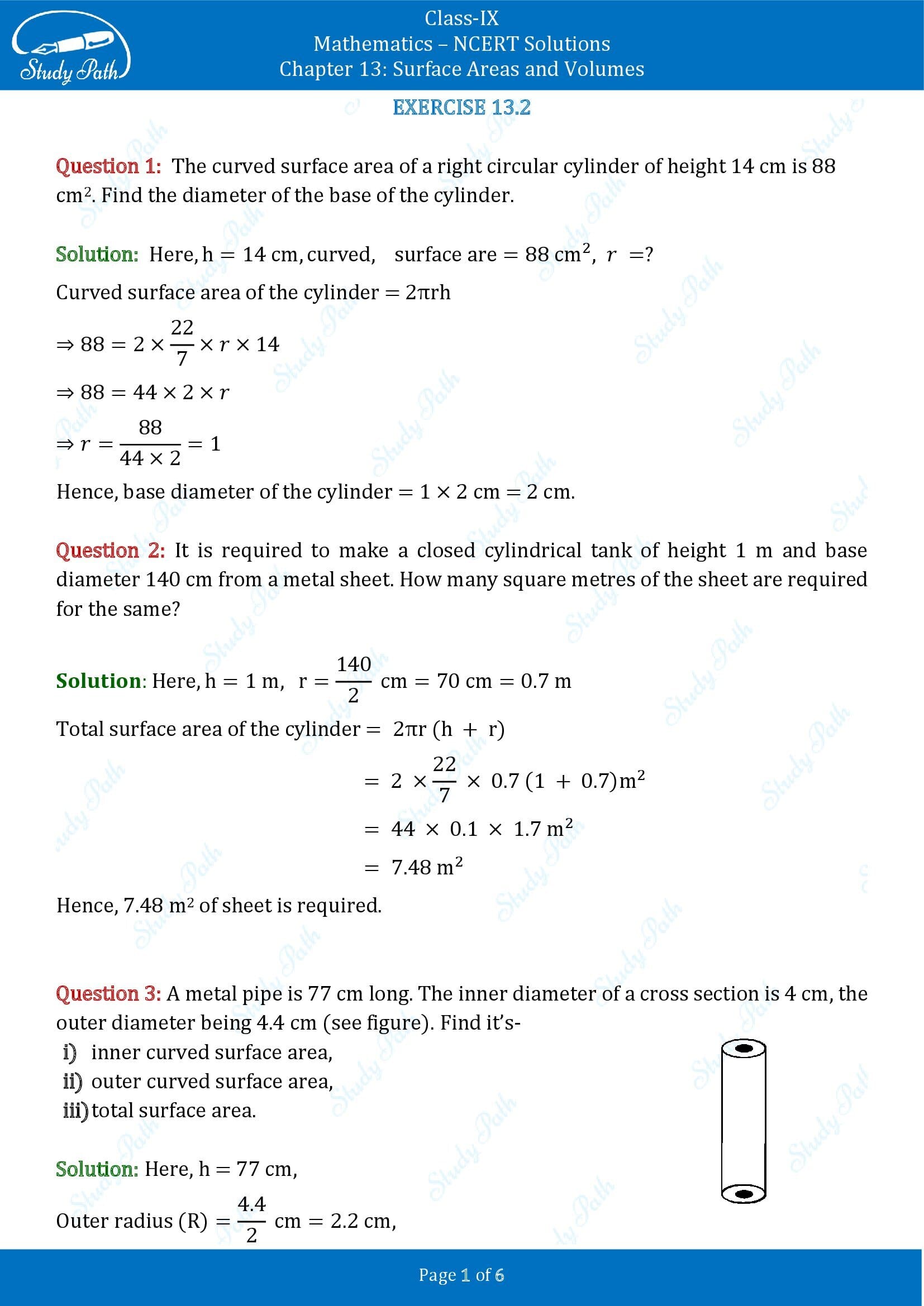 NCERT Solutions for Class 9 Maths Chapter 13 Surface Areas and Volumes Exercise 13.2 00001