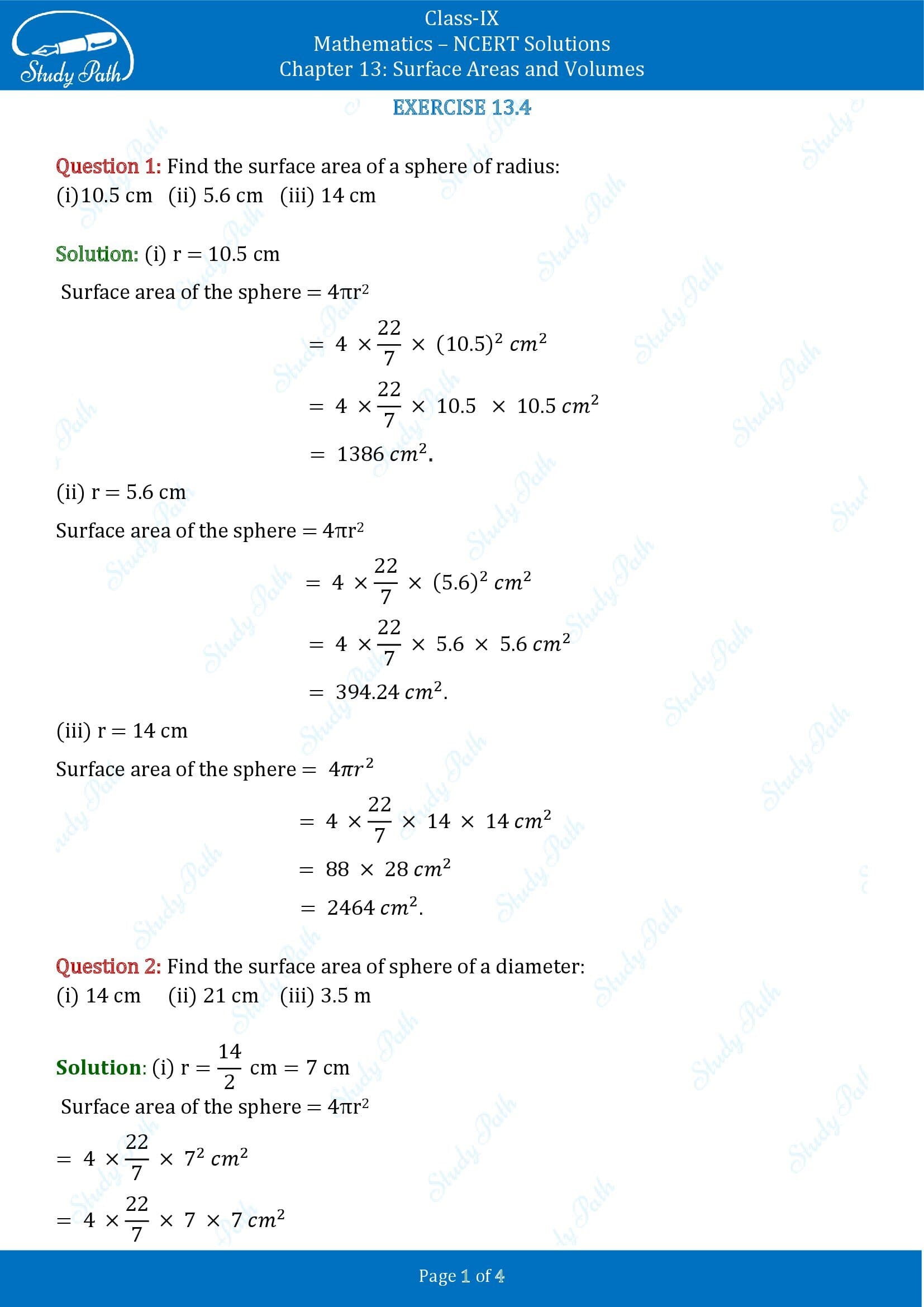 NCERT Solutions for Class 9 Maths Chapter 13 Surface Areas and Volumes Exercise 13.4 00001