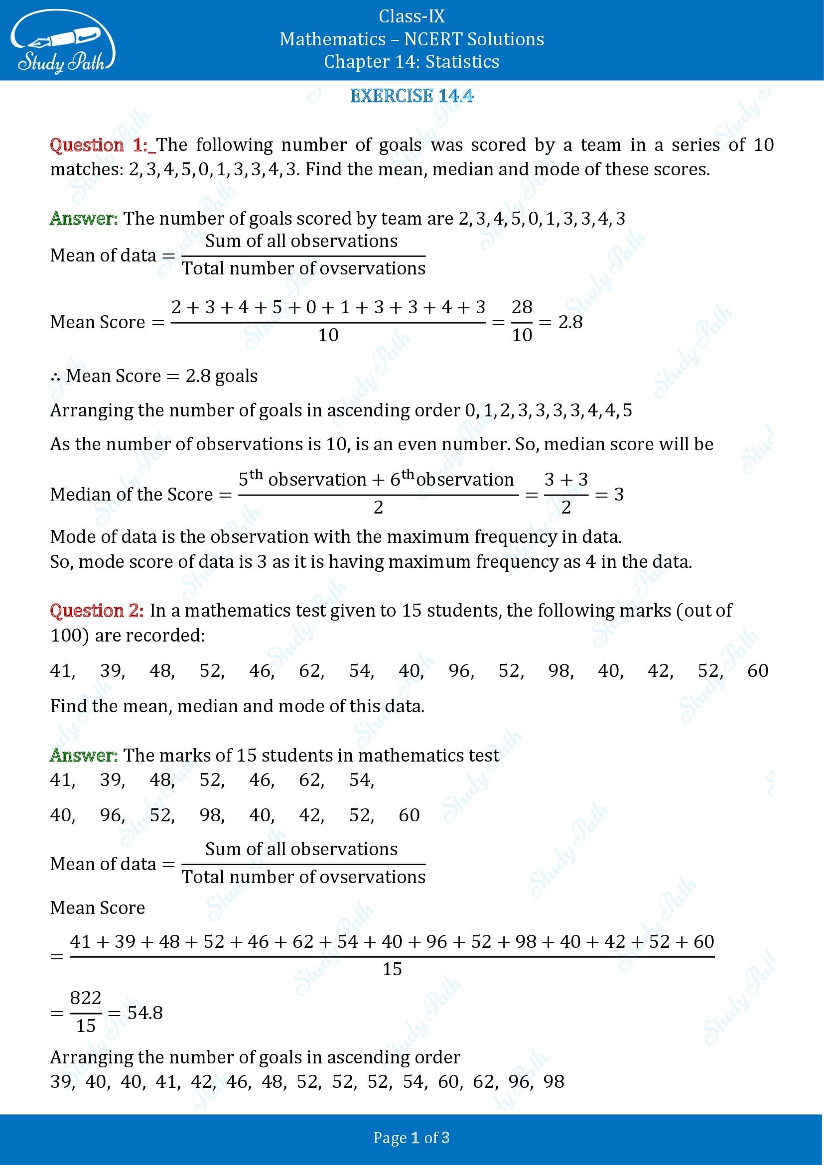 NCERT Solutions for Class 9 Maths Chapter 14 Statistics Exercise 14.4 00001