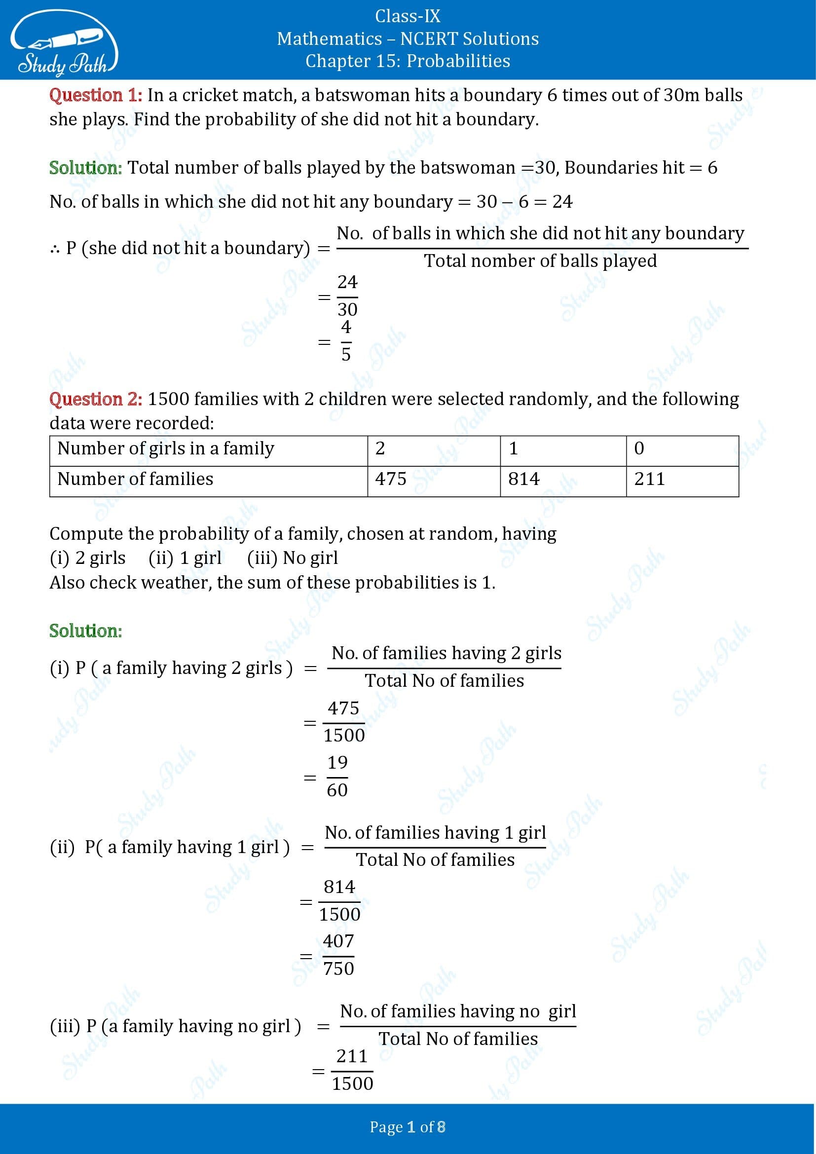 NCERT Solutions for Class 9 Maths Chapter 15 Probabilities 00001