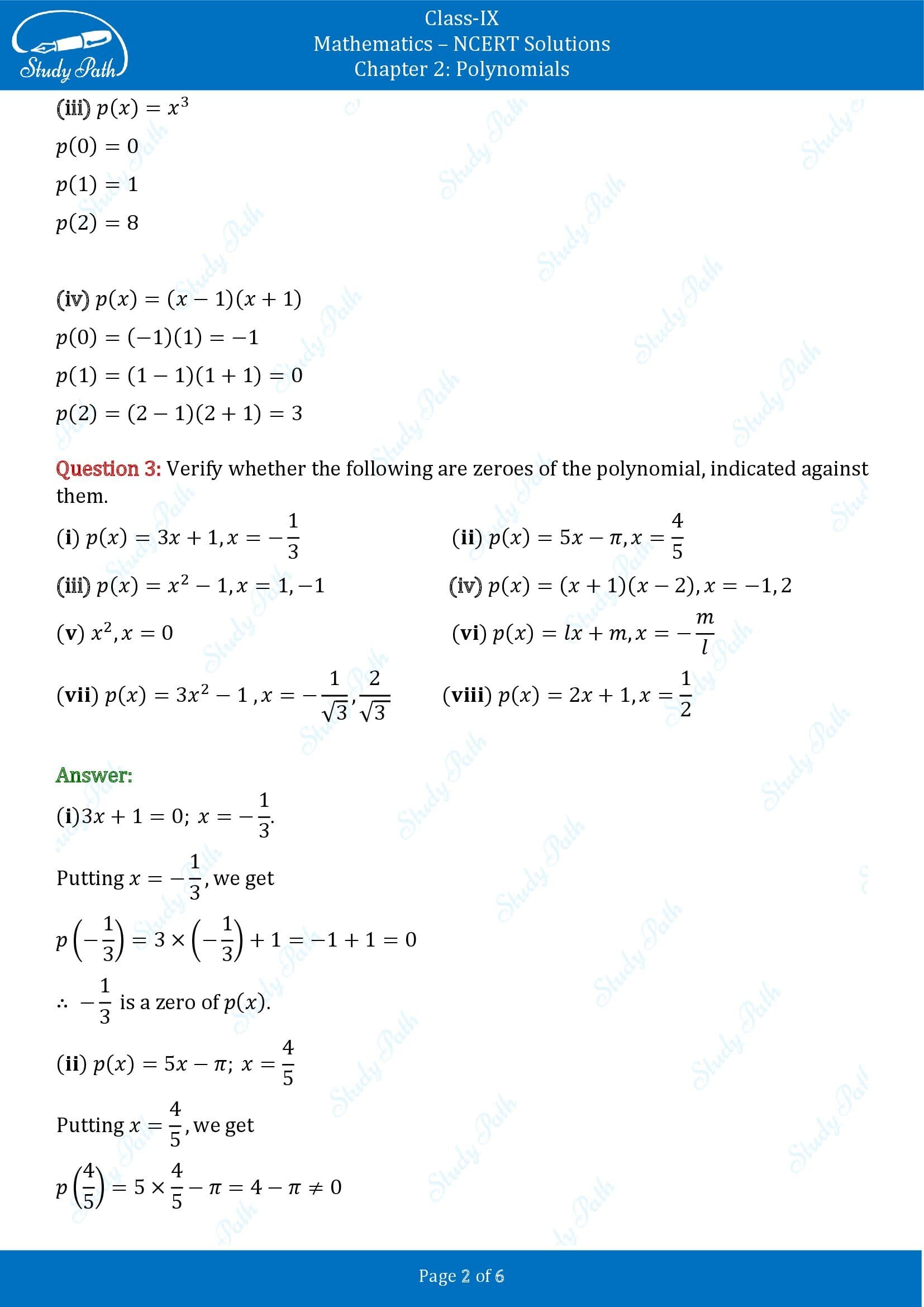 NCERT Solutions for Class 9 Maths Chapter 2 Polynomials Exercise 2.2 00002