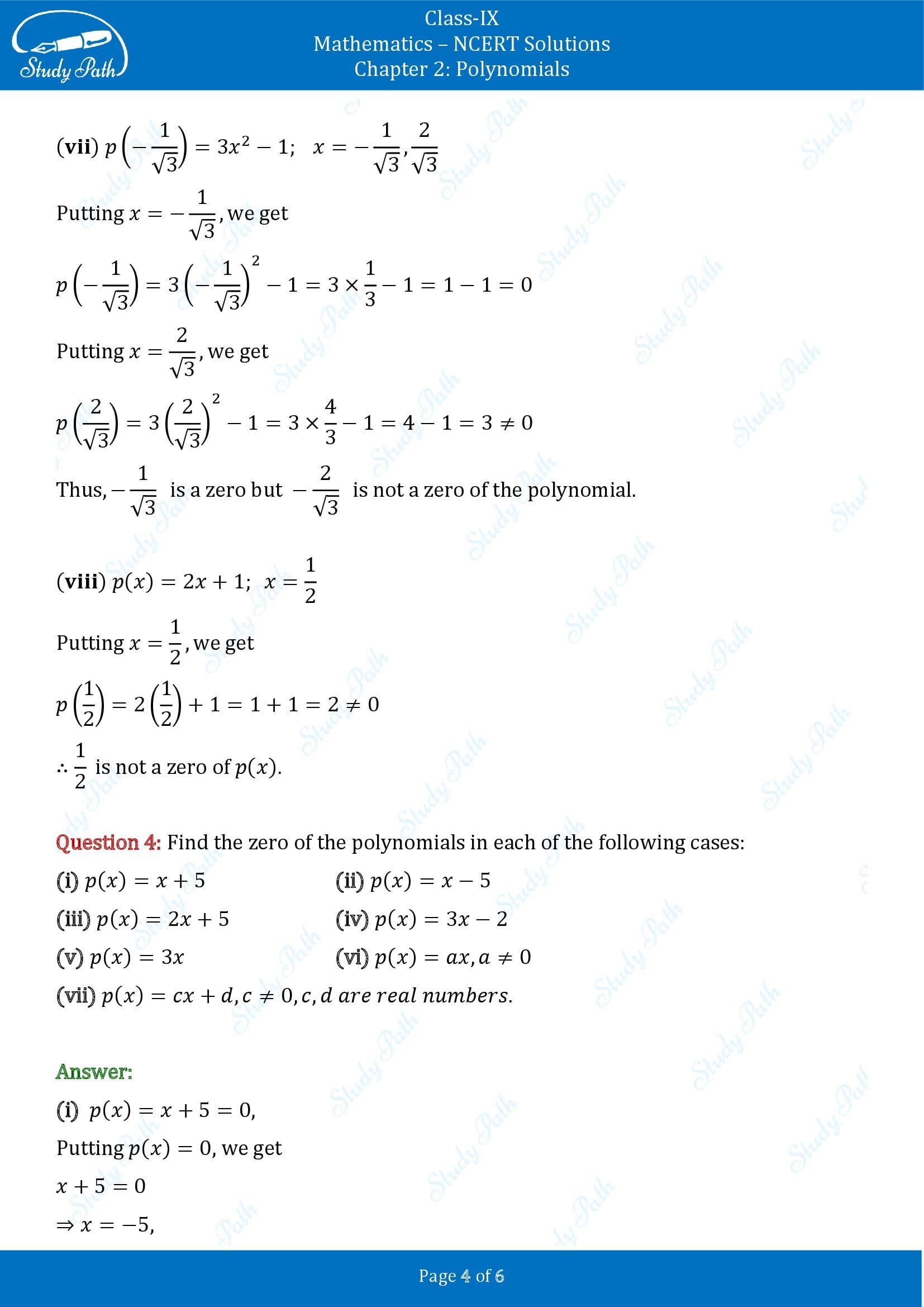 NCERT Solutions for Class 9 Maths Chapter 2 Polynomials Exercise 2.2 00004
