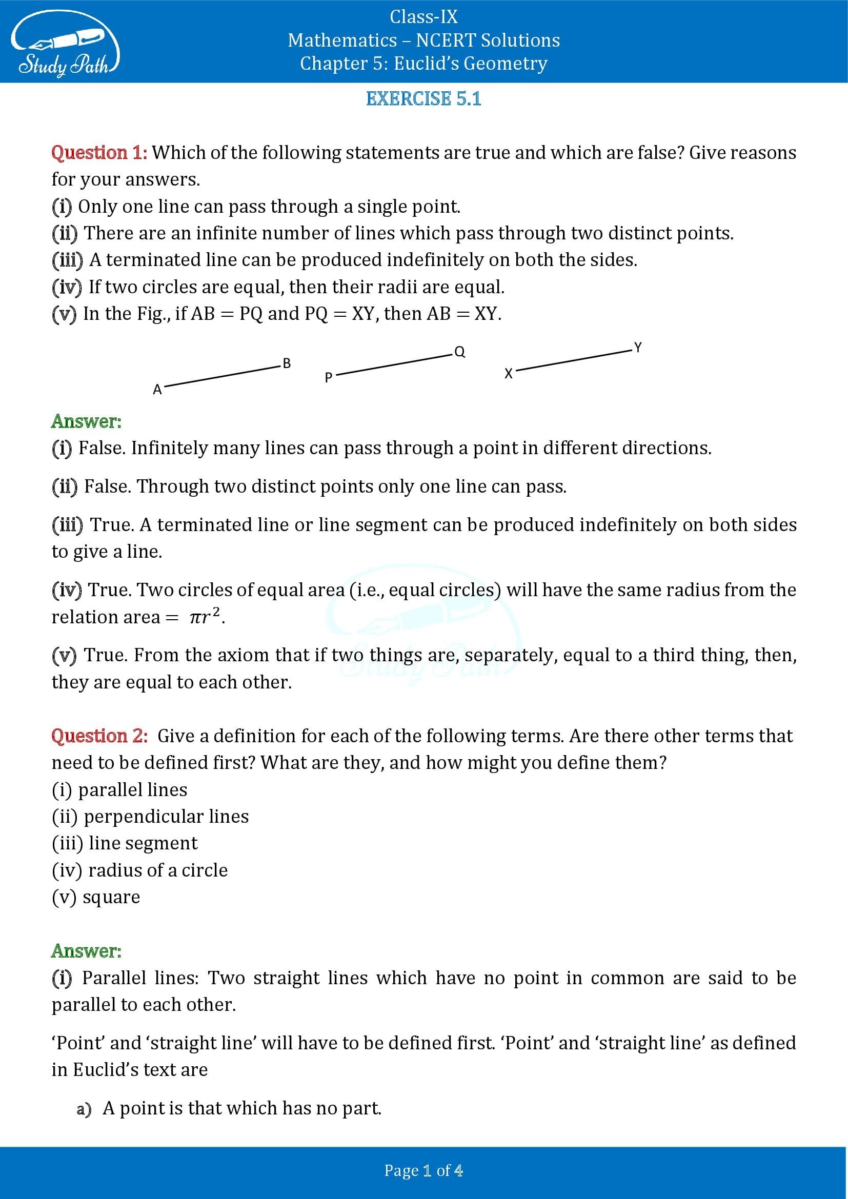 NCERT Solutions for Class 9 Maths Chapter 5 Euclids Geometry Exercise 5.1 00001