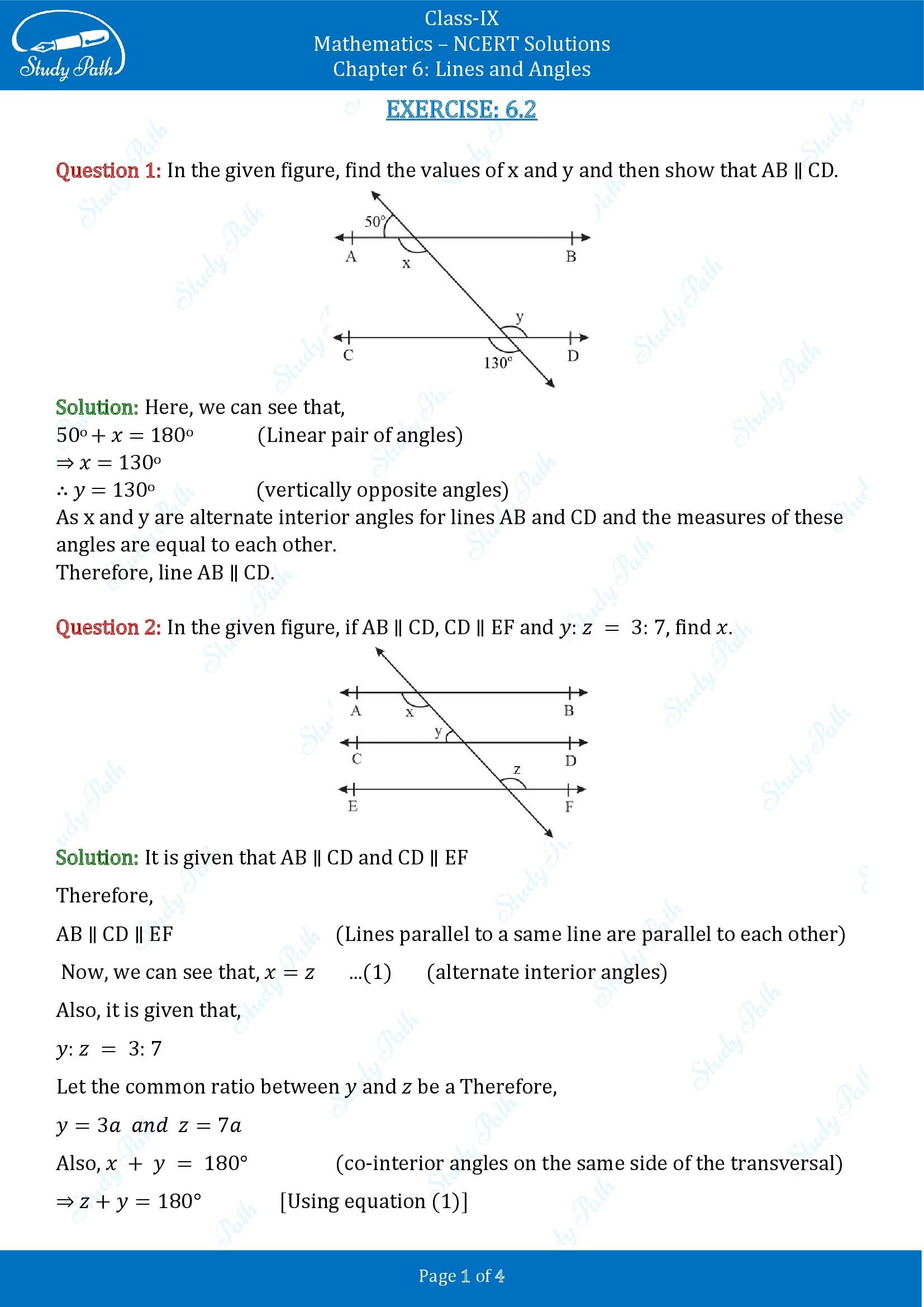 NCERT Solutions for Class 9 Maths Chapter 6 Lines and Angles Exercise 6.2 00001
