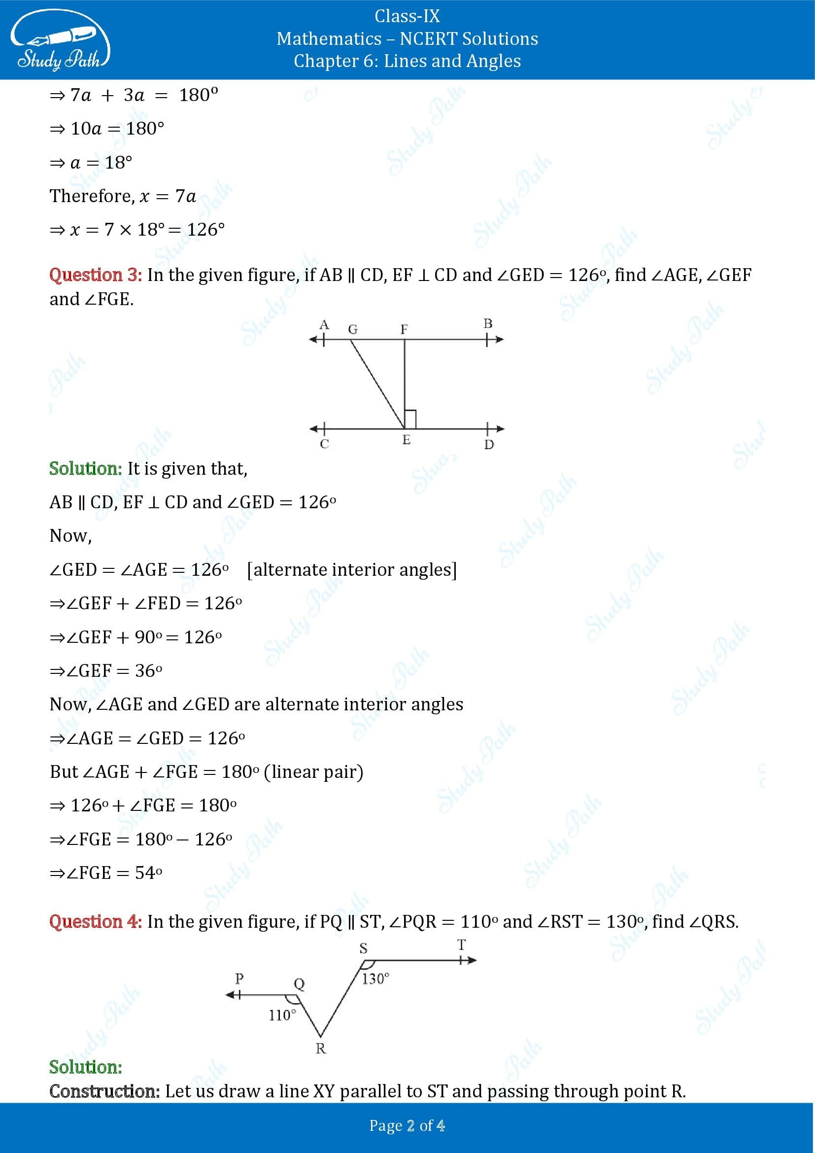 NCERT Solutions for Class 9 Maths Chapter 6 Lines and Angles Exercise 6.2 00002