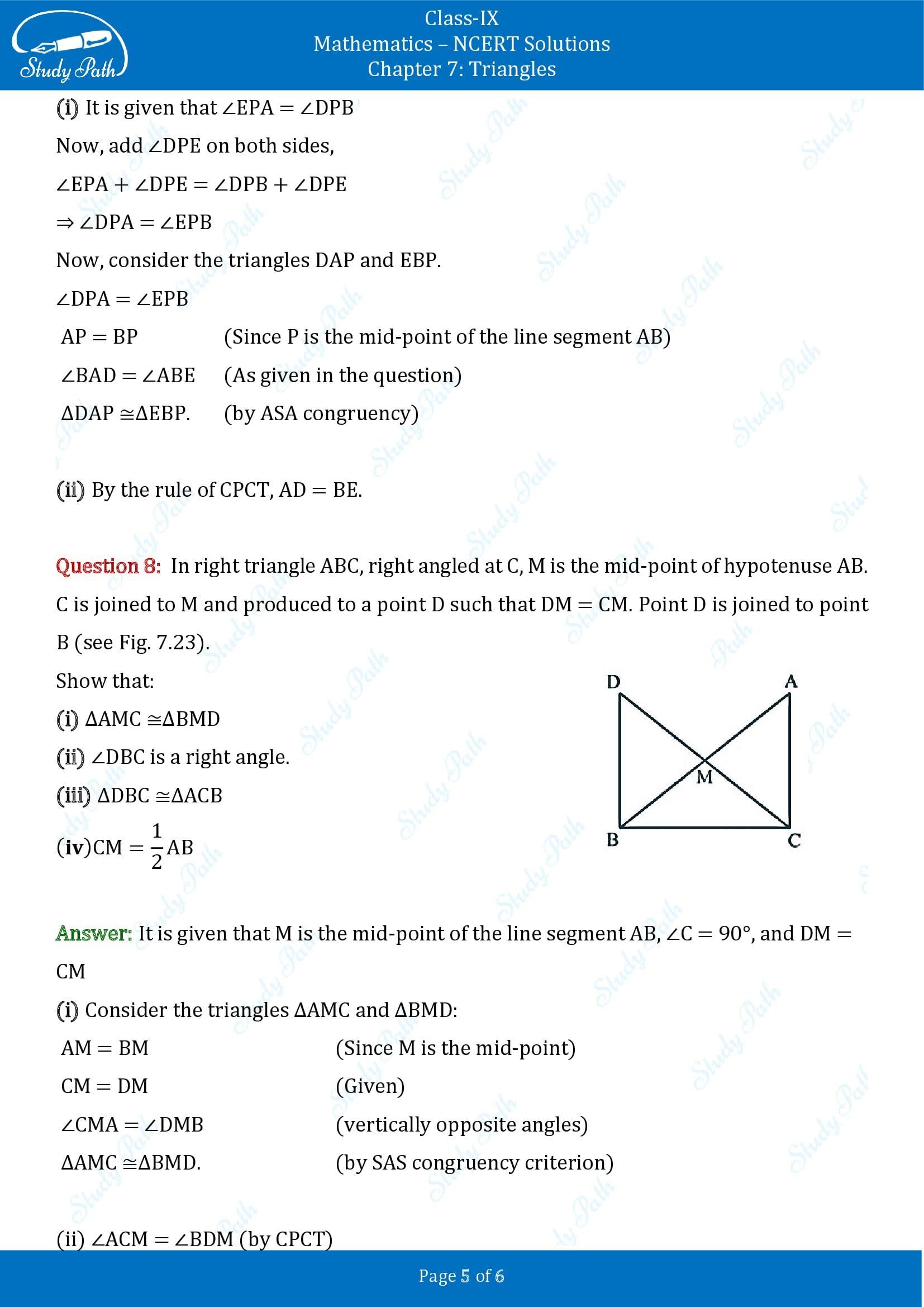 NCERT Solutions for Class 9 Maths Chapter 7 Triangles Exercise 7.1 00005