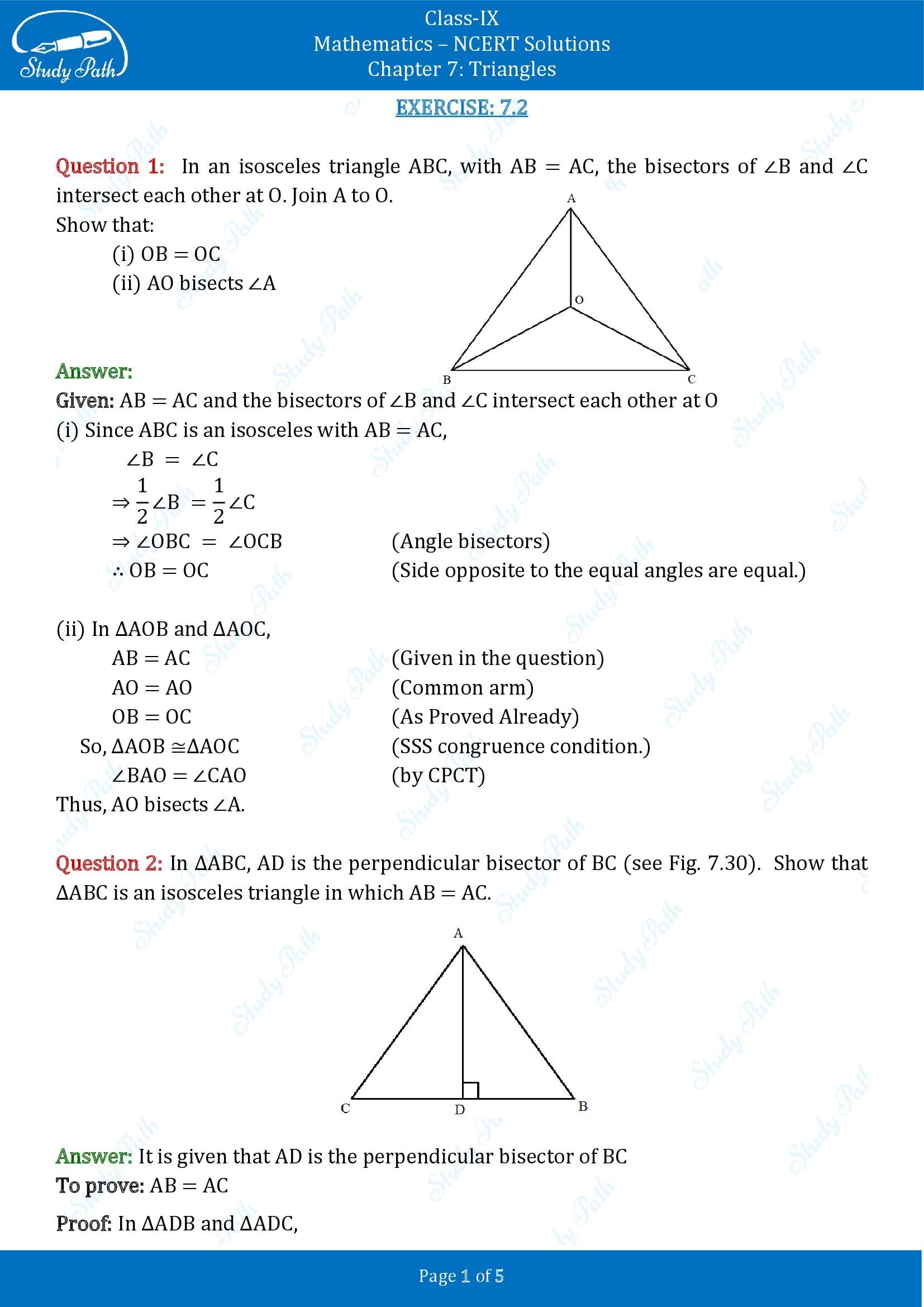 NCERT Solutions for Class 9 Maths Chapter 7 Triangles Exercise 7.2 00001