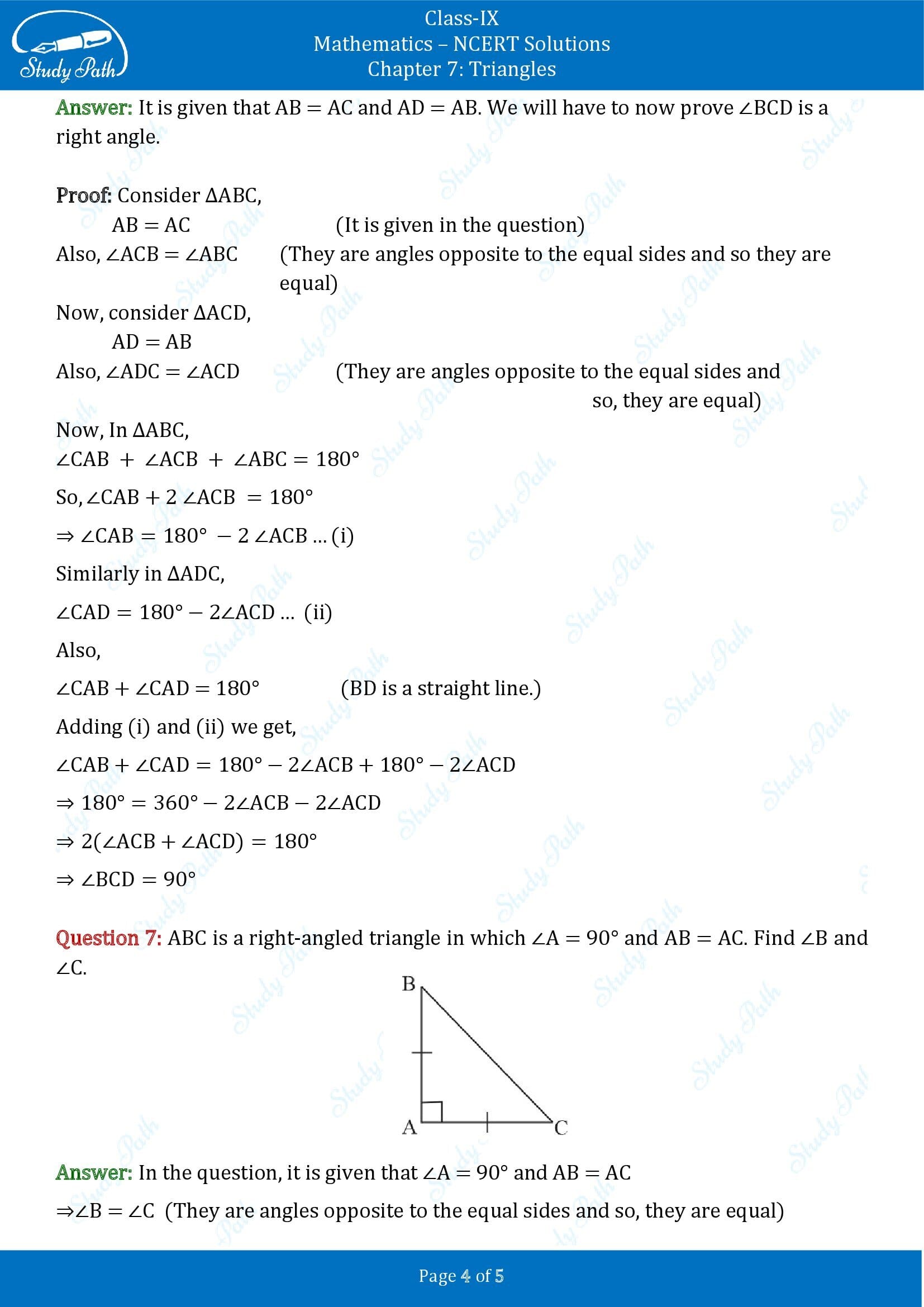 NCERT Solutions for Class 9 Maths Chapter 7 Triangles Exercise 7.2 00004