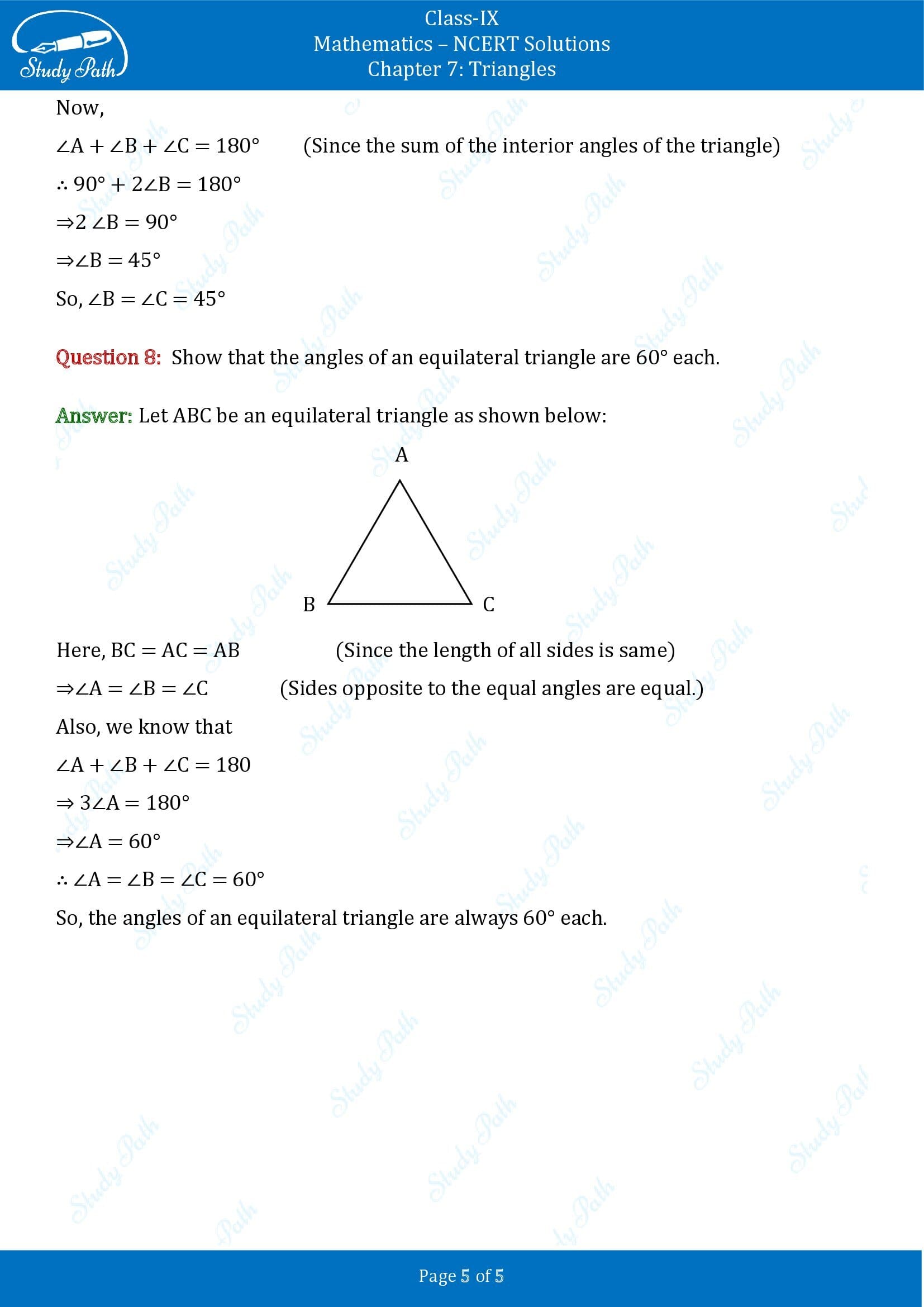 NCERT Solutions for Class 9 Maths Chapter 7 Triangles Exercise 7.2 00005