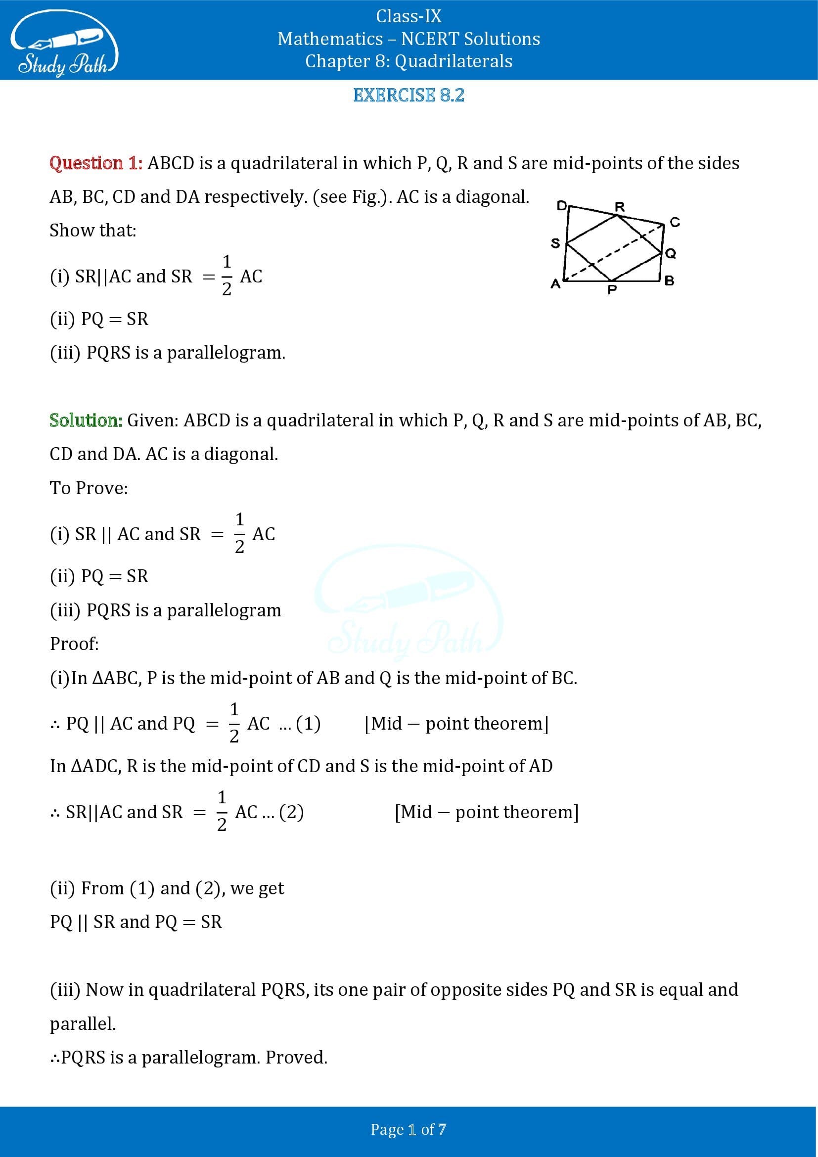 NCERT Solutions for Class 9 Maths Chapter 8 Triangles Exercise 8.2 00001