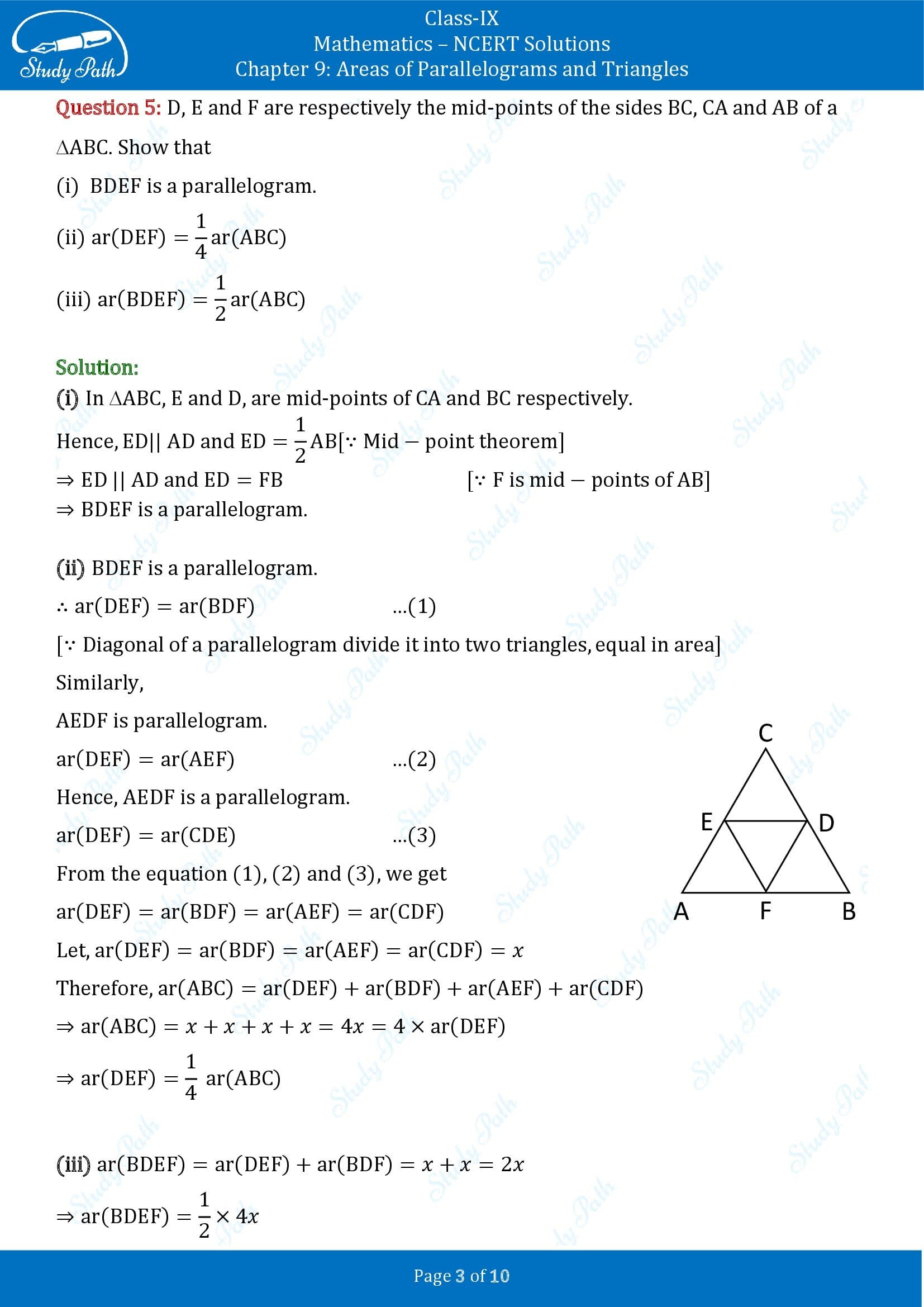 NCERT Solutions for Class 9 Maths Chapter 9 Areas of Parallelograms and Triangles Exercise 9.3 00003