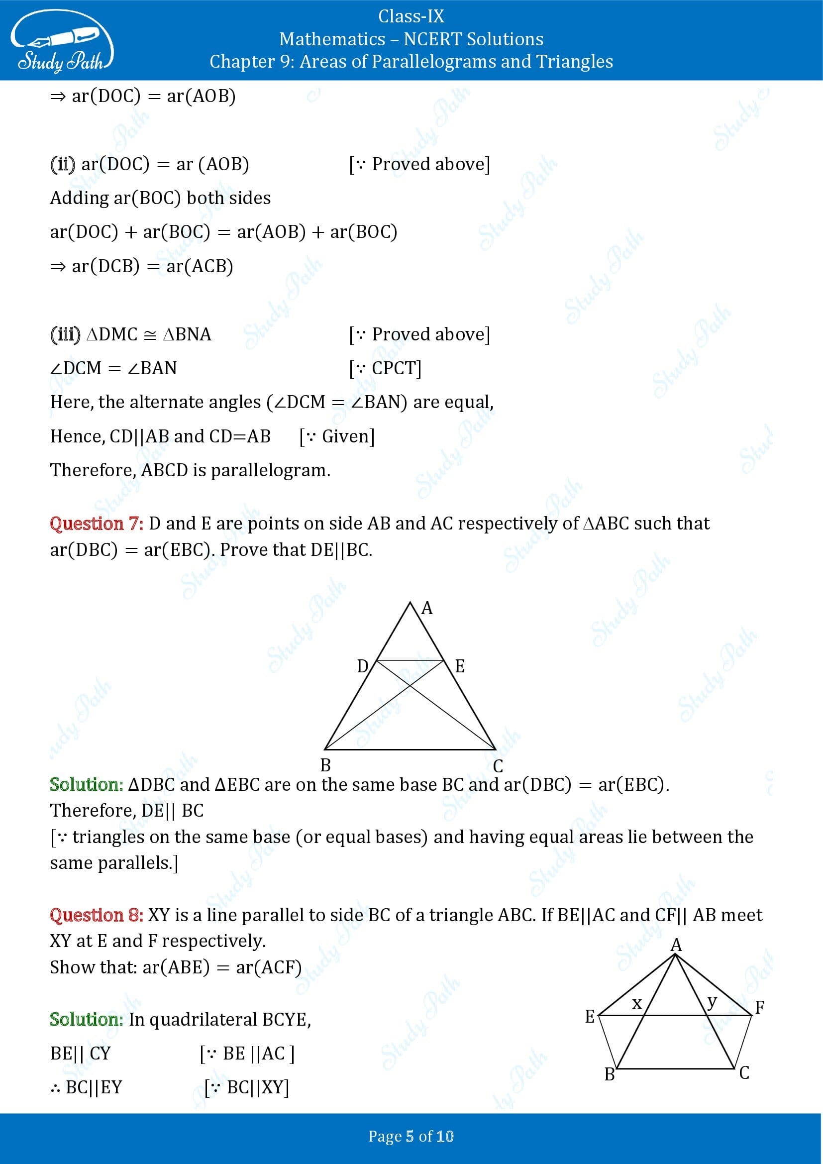 NCERT Solutions for Class 9 Maths Chapter 9 Areas of Parallelograms and Triangles Exercise 9.3 00005